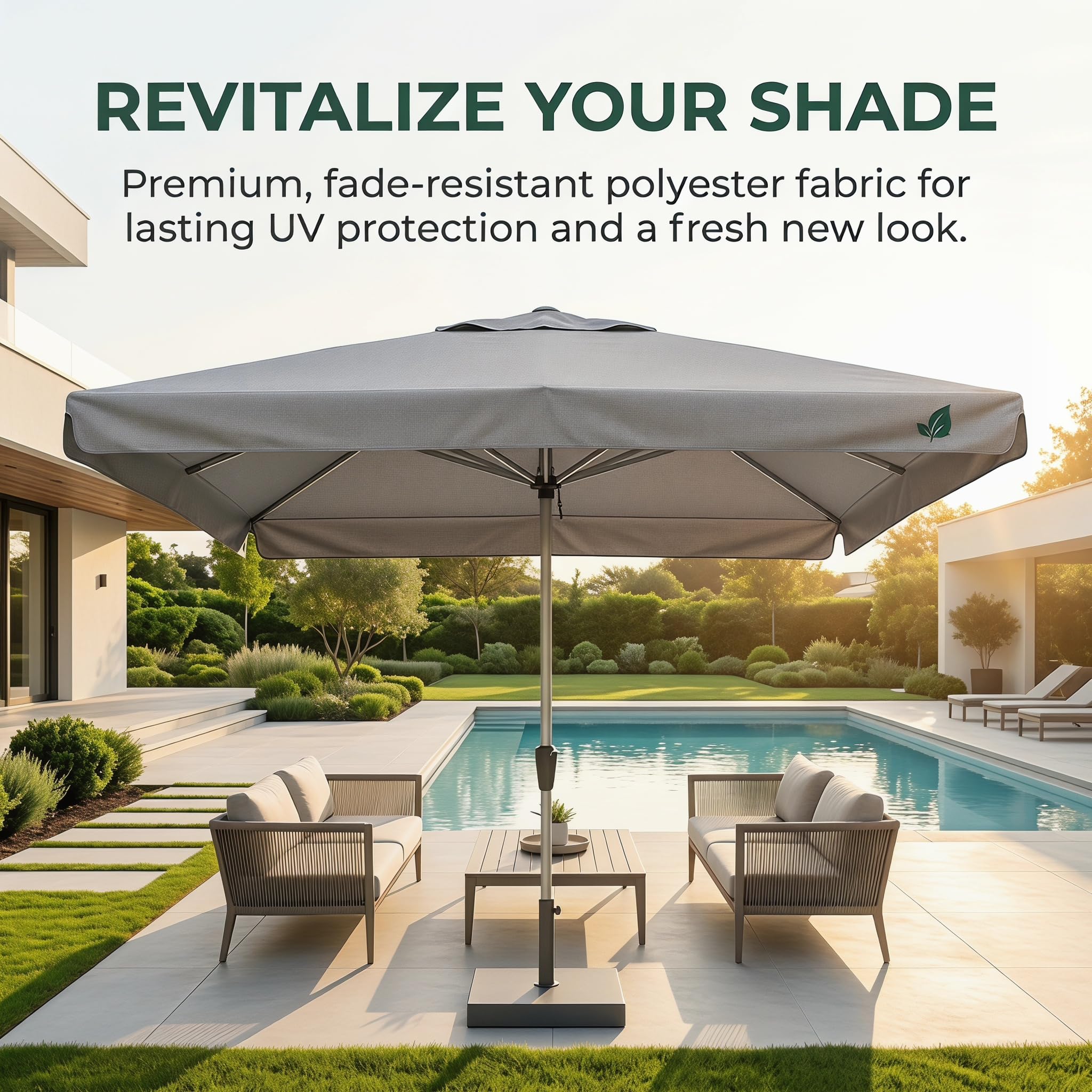 Toile De Rechange pour Parasol Carré - 7 Baleines, pour Parasol Décalé, Idéal pour Le Jardin, La Plage Et La Cour - Durable, Résistante Aux UV Et Facile à Installer Gris 3x3M Double Top