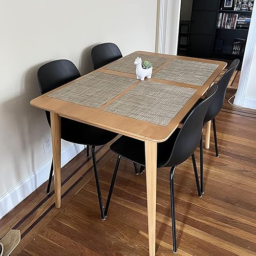 Miniatura 9 de thksbought Juego de 4 sillas de cocina de mediados de siglo, sillas de comedor de plástico negro, sillas para exteriores con patas de metal para