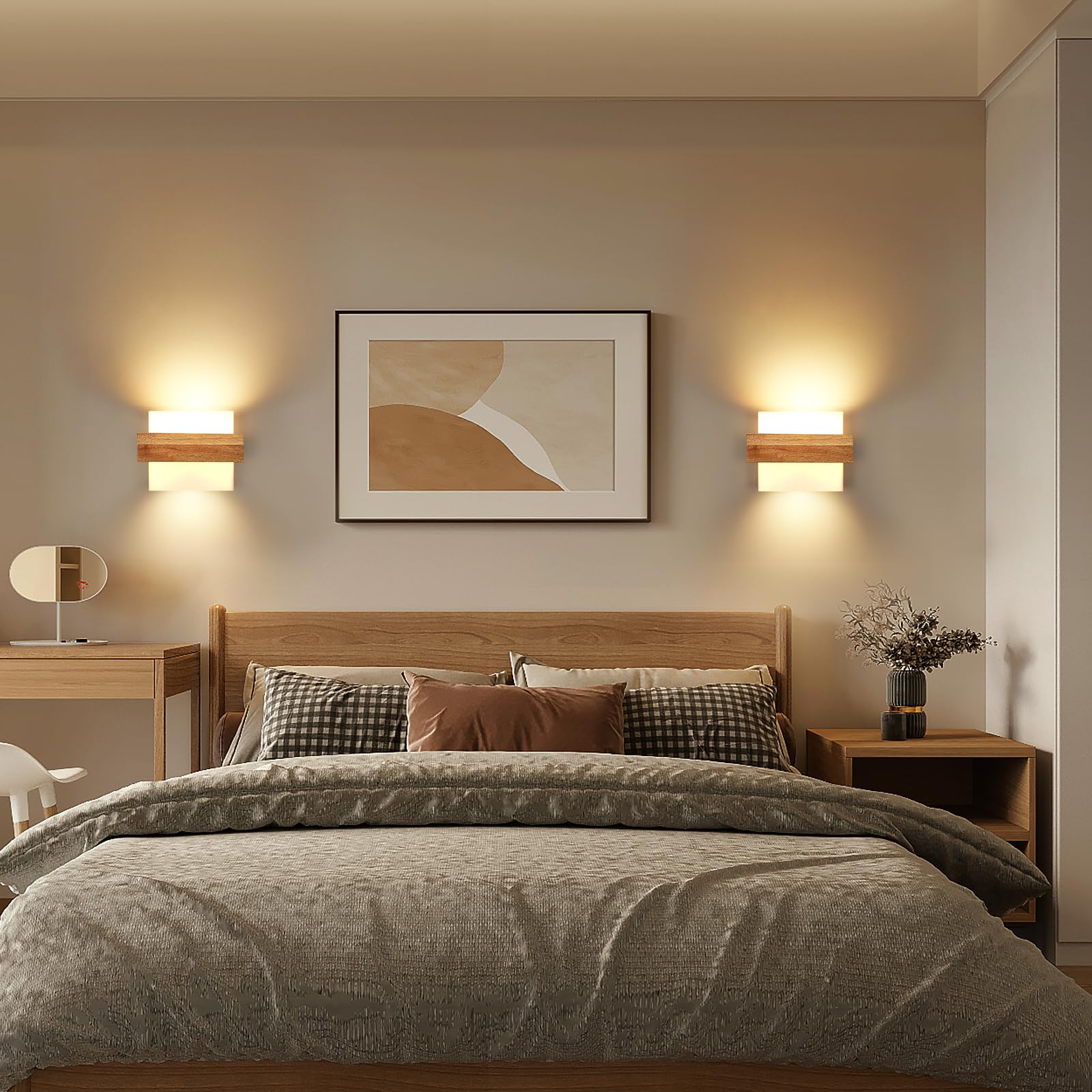 DELIPOP Wandleuchte Innen Holz, Dimmbare Wandlampe mit 12W Glühbirne | Vintage Wandbeleuchtung für Wohnzimmer Schlafzimmer Flur Treppen