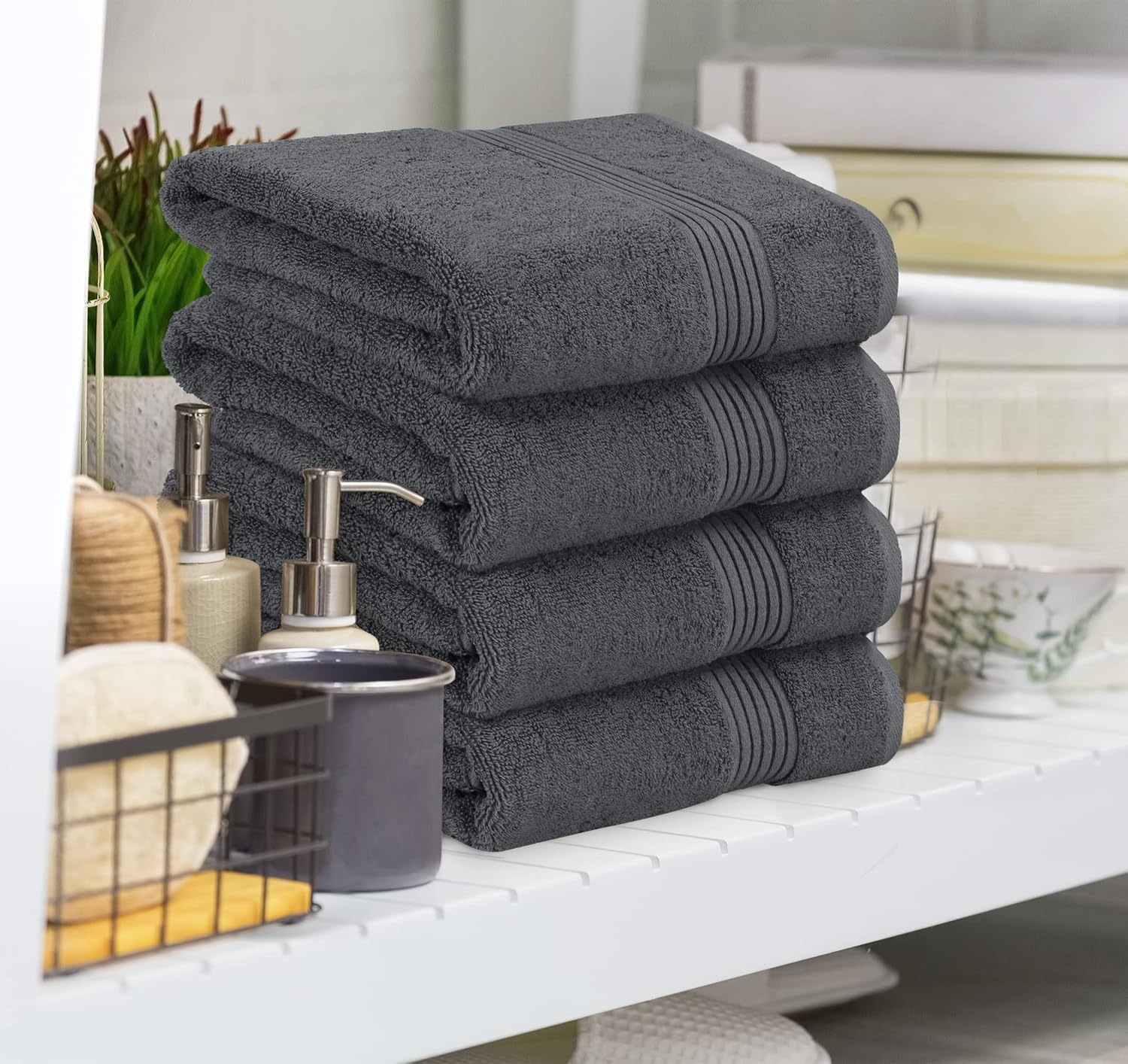 Utopia Towels 4 Pack Bath Towels Set, 27 by 54 Inches, 100% Ring Spun Cotton, Quick Dry, Highly Absorbent, Soft Feel Towels, Perfect for Daily Use, Grey