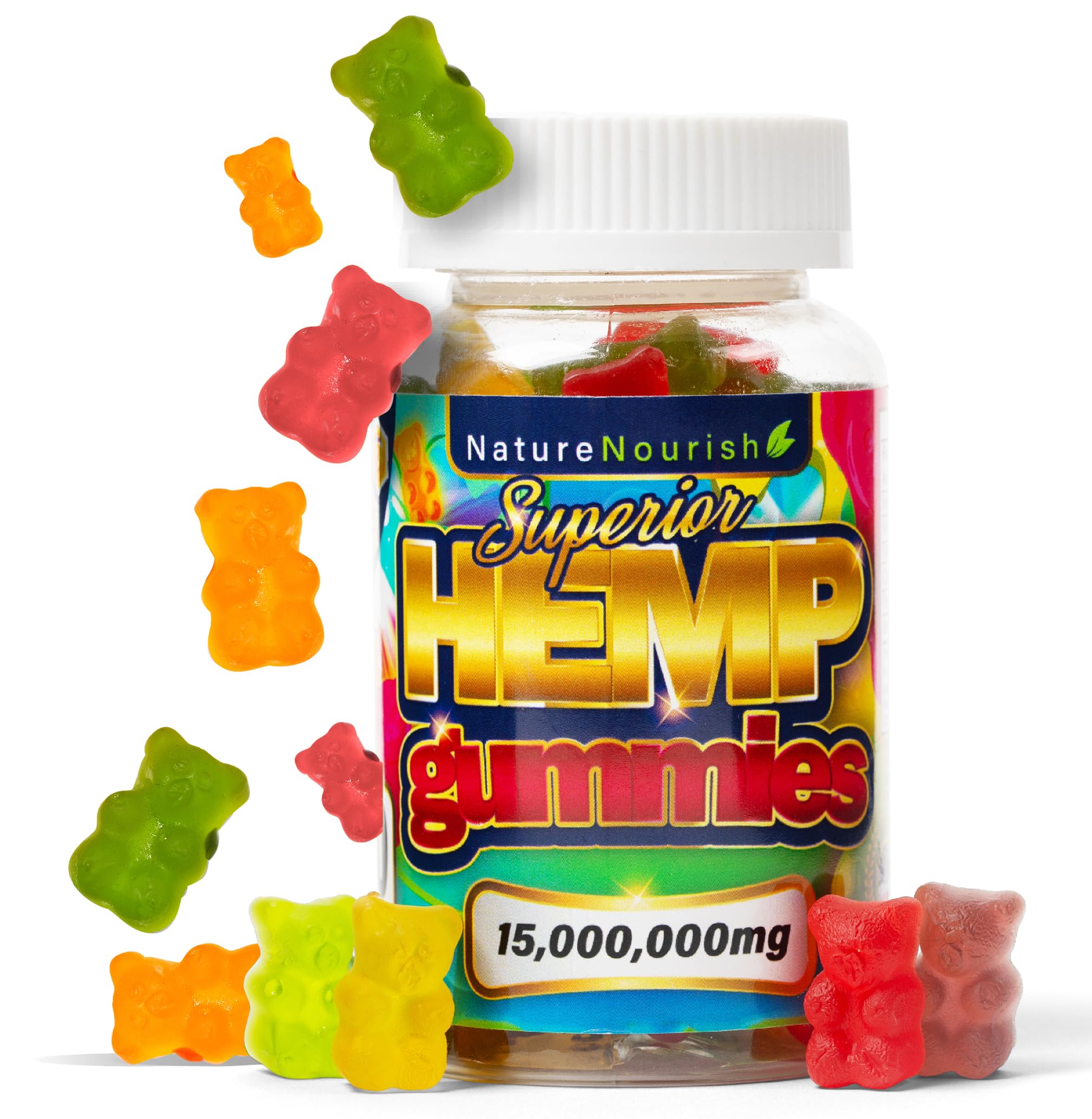 Organic Hemp Gummies, 100% Natural Fruit Flavor, Great for Restful Bedtime & Ease of Worries, Calm, Extra Strength Supplement with Omega 3, 6, 9, Vitamins C, E, and B, Made in USA - 60ct