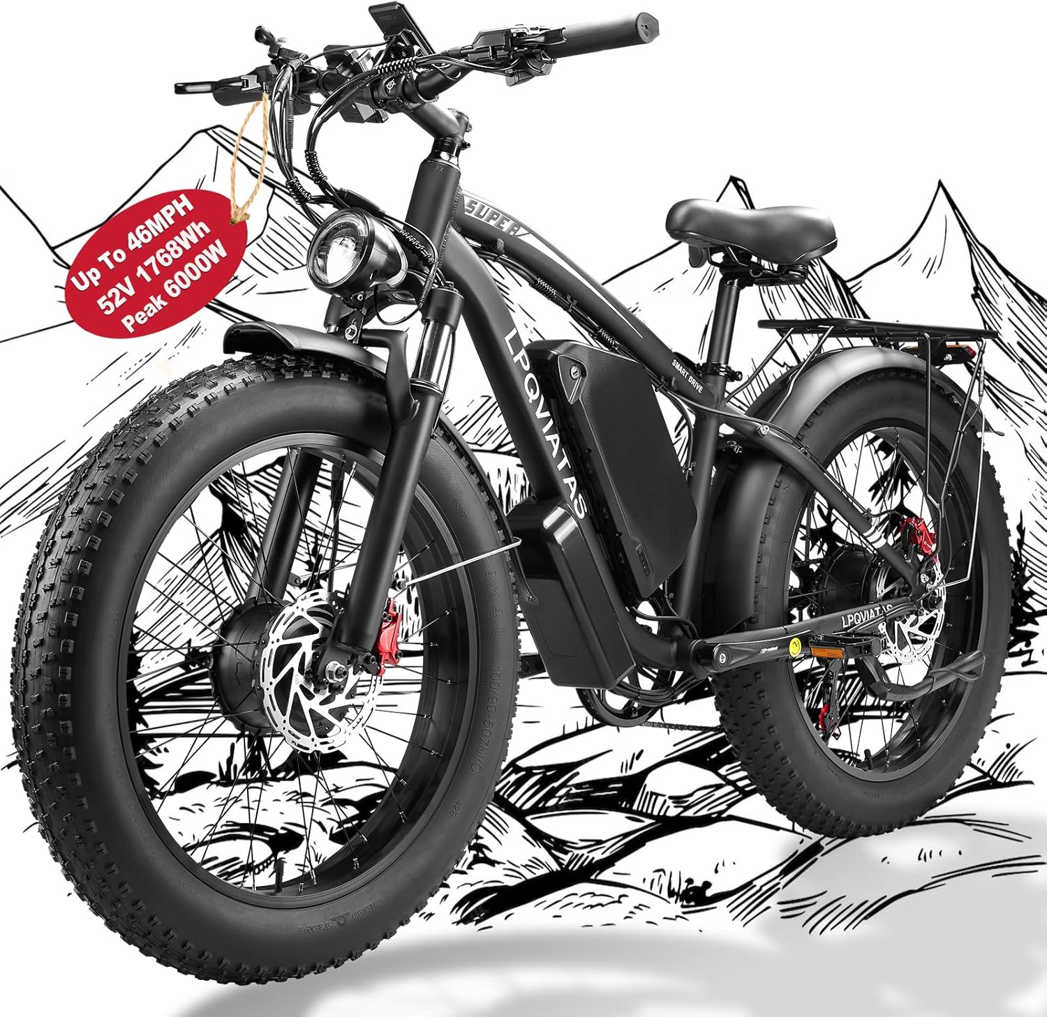 Peak 6000W Dual-Motor-Ebike with 52V 34AH 1768Wh Battery, 42-46MPH 24 Inch Dual-Motor-Electric-Bike for Adults, Up to 105 Miles with Disc Brake Fat Tire Electric Bicycle E Bike UL Certified