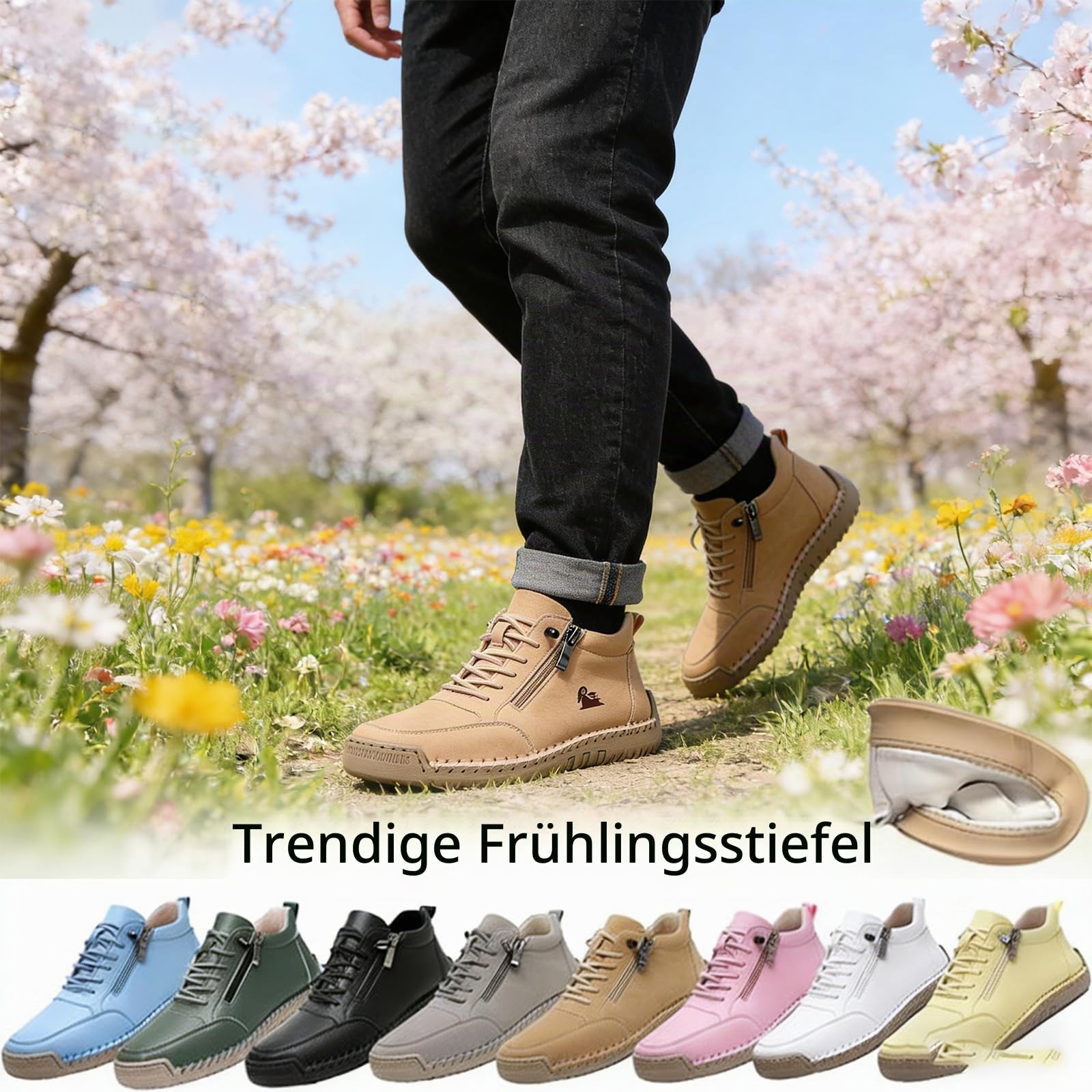 Handgefertigte orthopädische Bequeme Lederschuhe Montela Schuhe Damen Herren, Leder-Turnschuhe mit seitlichem Reißverschluss, Flache Outdoor-Schuhe, Freizeitschuhe zum Fahren und Gehen