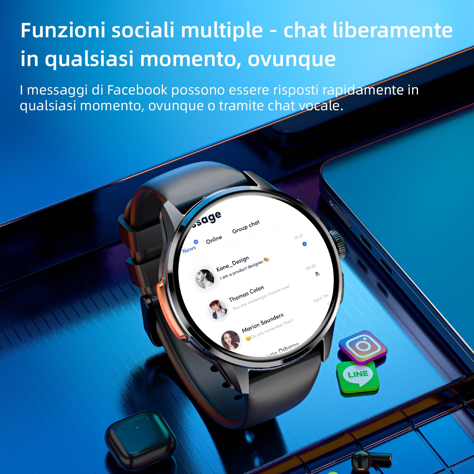 LOKMAT Smartwatch Android con scheda SIM 4G, schermo AMOLED da 1,6 pollici, 3 GB + 32 GB, per uomini e donne, con fotocamera girevole, WiFi, GPS, fitness tracker