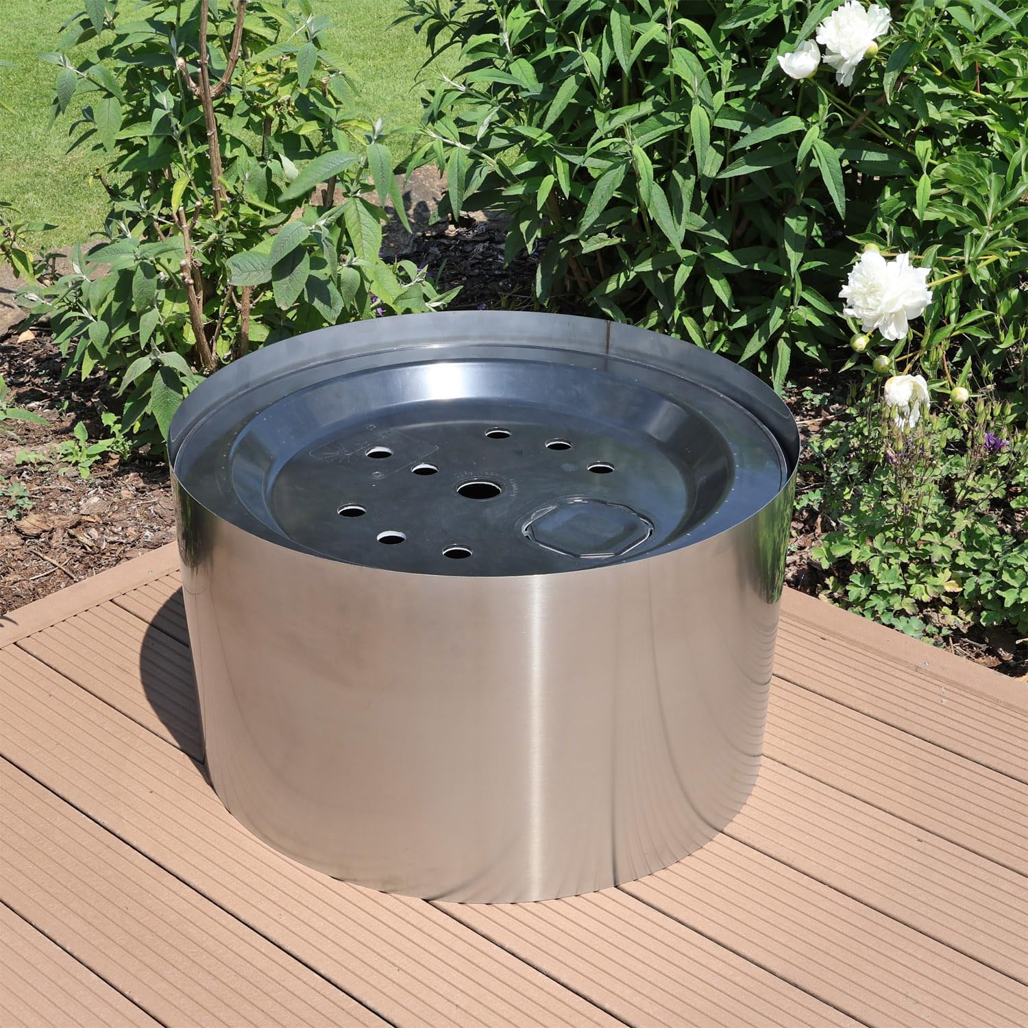 CLGarden Becken Set 90L ø 66cm mit Edelstahl Umrandung für Brunnen auf Terrasse Balkon Garten Springbrunnenbecken Brunnenbecken rund