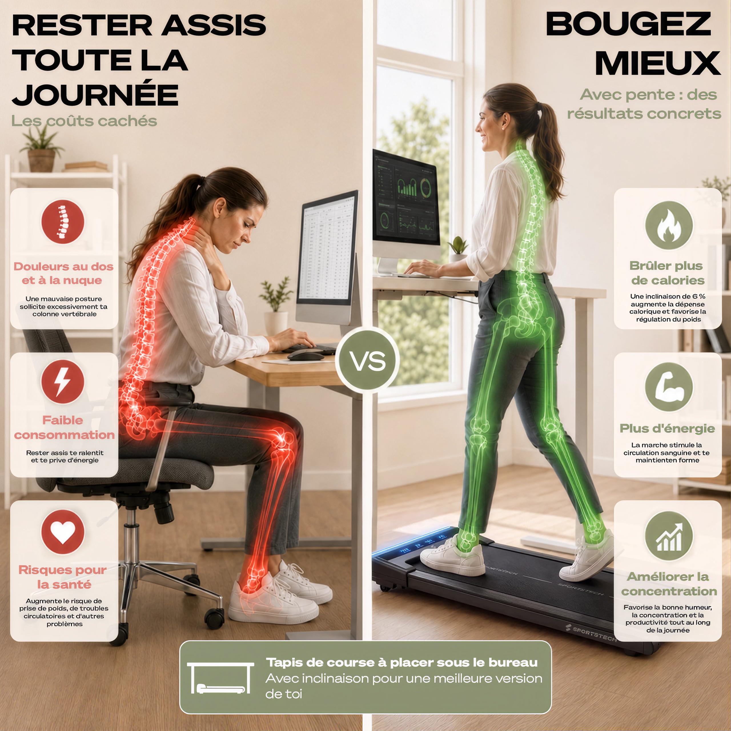 Swalk Lite Walk Pad avec LED Interactive - jusqu'à 6 km/h - idéal pour Le Bureau à Domicile - avec 1 an d'App STL Incluse - Marque de qualité Allemande - Peu encombrant - Poids jusqu'à 120 kg