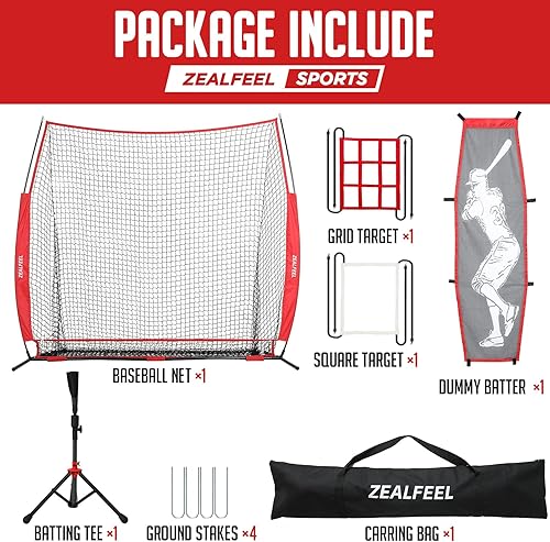 Miniatura 6 de Red de béisbol, red de lanzamiento y bateo de 7 x 7 pies con bateador ficticio, sistema grande de recolección de pelotas, 2 zonas de strike, tee de