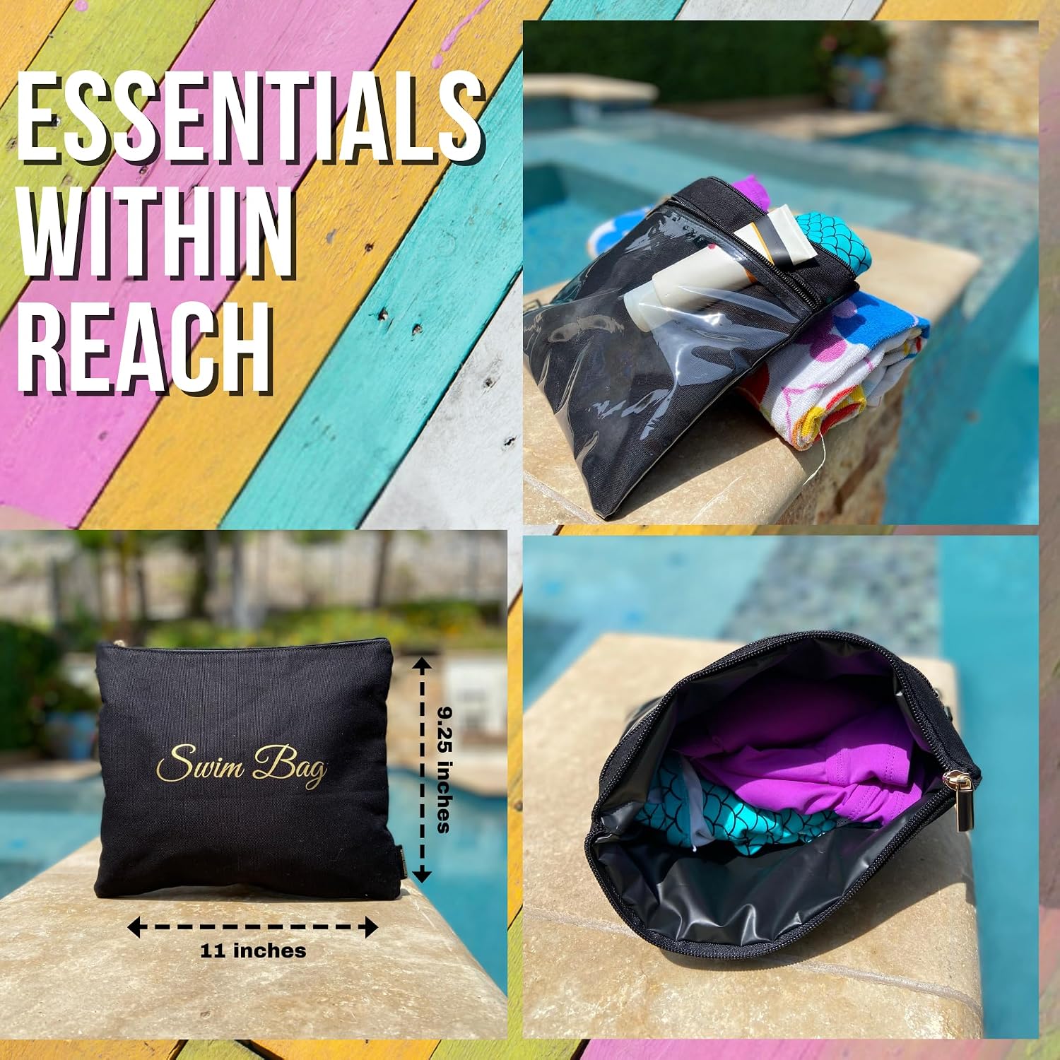 Travel Fanatics Swim Bag - Waterproof Wet Bag for Swimsuit, 11x9.25 Beach and Pool Pouch for Wet Clothes, Gym, Travel and Swimwear - Black image 4