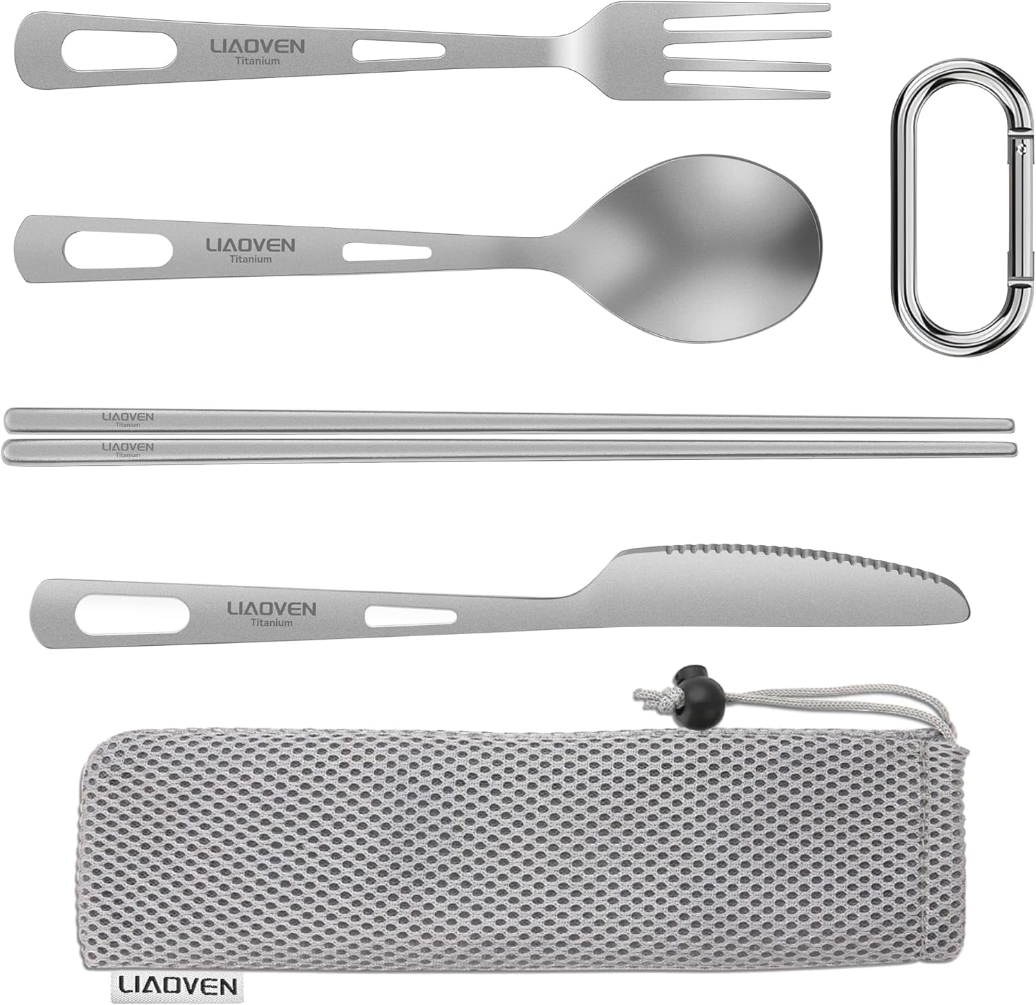Lightweight 5-Piece Titanium Cutlery Set for Camping & Travel Lightweight 5-Piece Titanium Cutlery Set for Camping & Travel