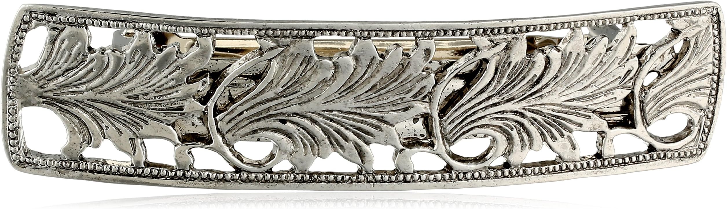 1928 JewelryEssentials Silver-Tone Bar Hair Barrette, X-Large, Metal