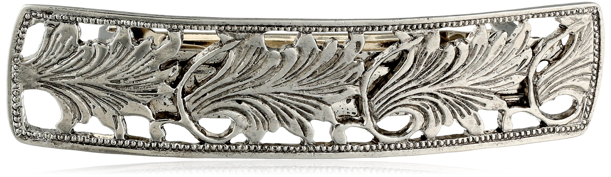 1928 JewelryEssentials Silver-Tone Bar Hair Barrette, X-Large, Metal