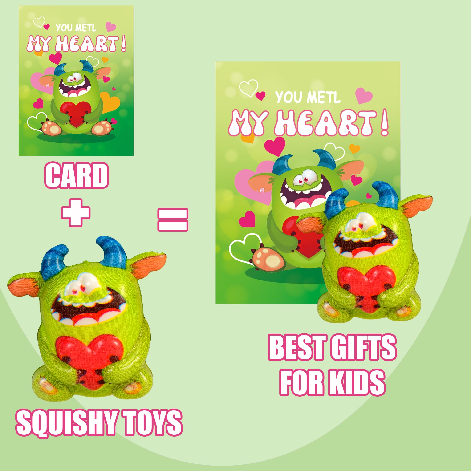 24 szt. Monster Squishy Toys prezenty walentynkowe z kartkami dla dzieci, upominki na przyjęcie dla dzieci, galentyńska wymiana prezentów szkolnych, nagrody w klasie, wypełniacze do torebek cukierków