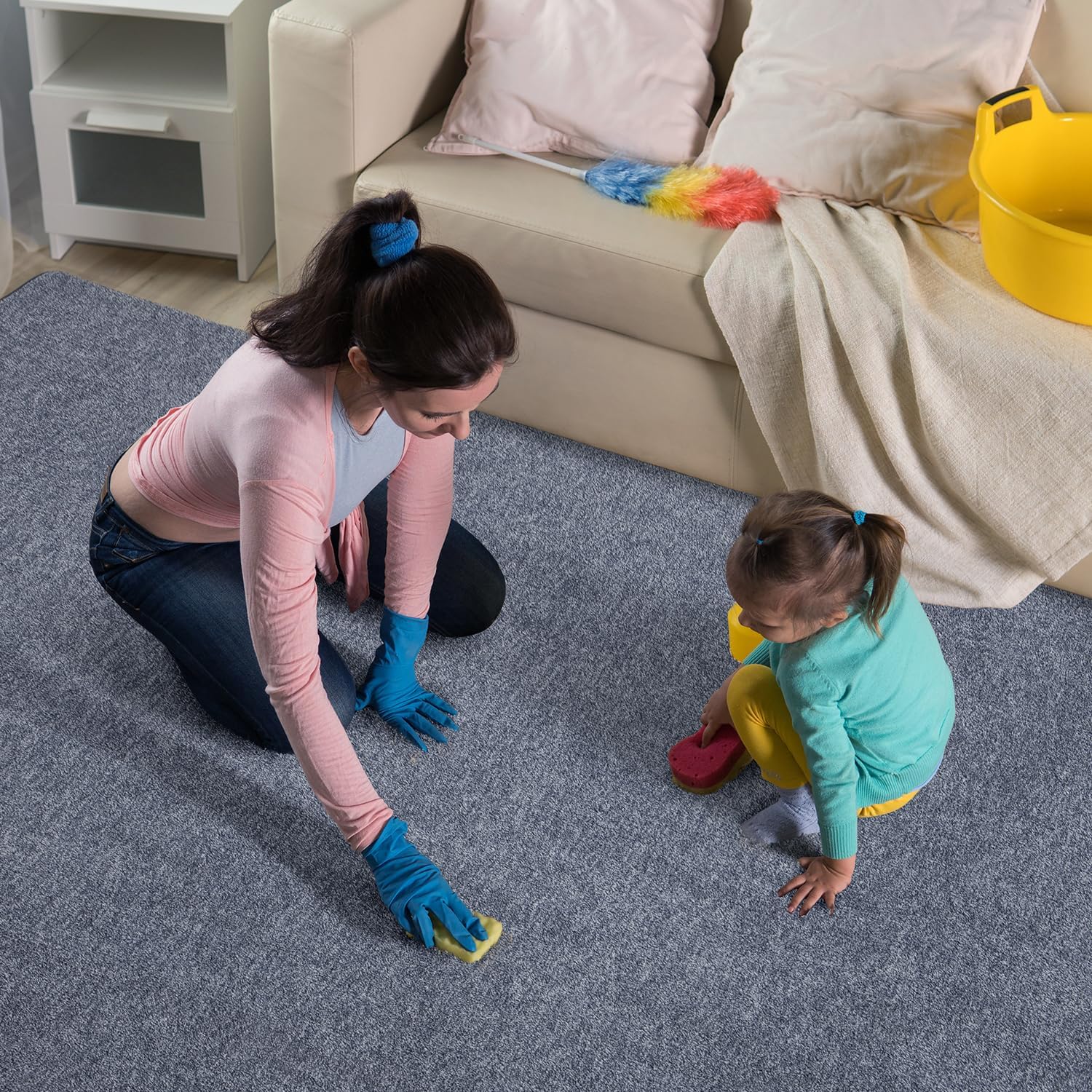 Soft Rugs for Bedroom, Living Room Area Rug Washable Memory Foam Small Entryway Throw Rugs Low Pile Minimalist Non Slip Bedside Rug Carpet for Kids Nursery Dorm Room Decor Blue