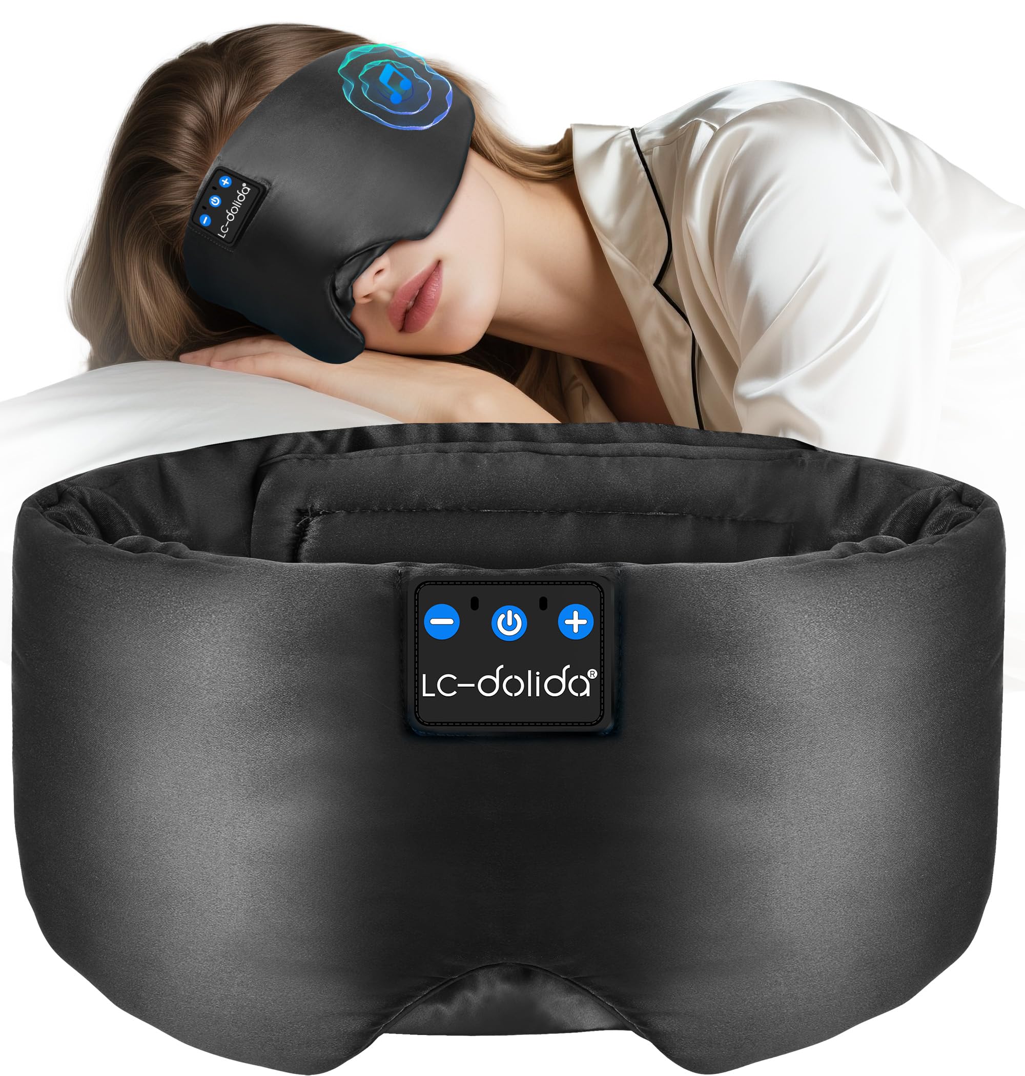 LC-dolida Luxurious Silk Soft Sleep Mask Sleep Headphones with Bluetooth 5 4 for Side Sleeper Total Blackout Eye