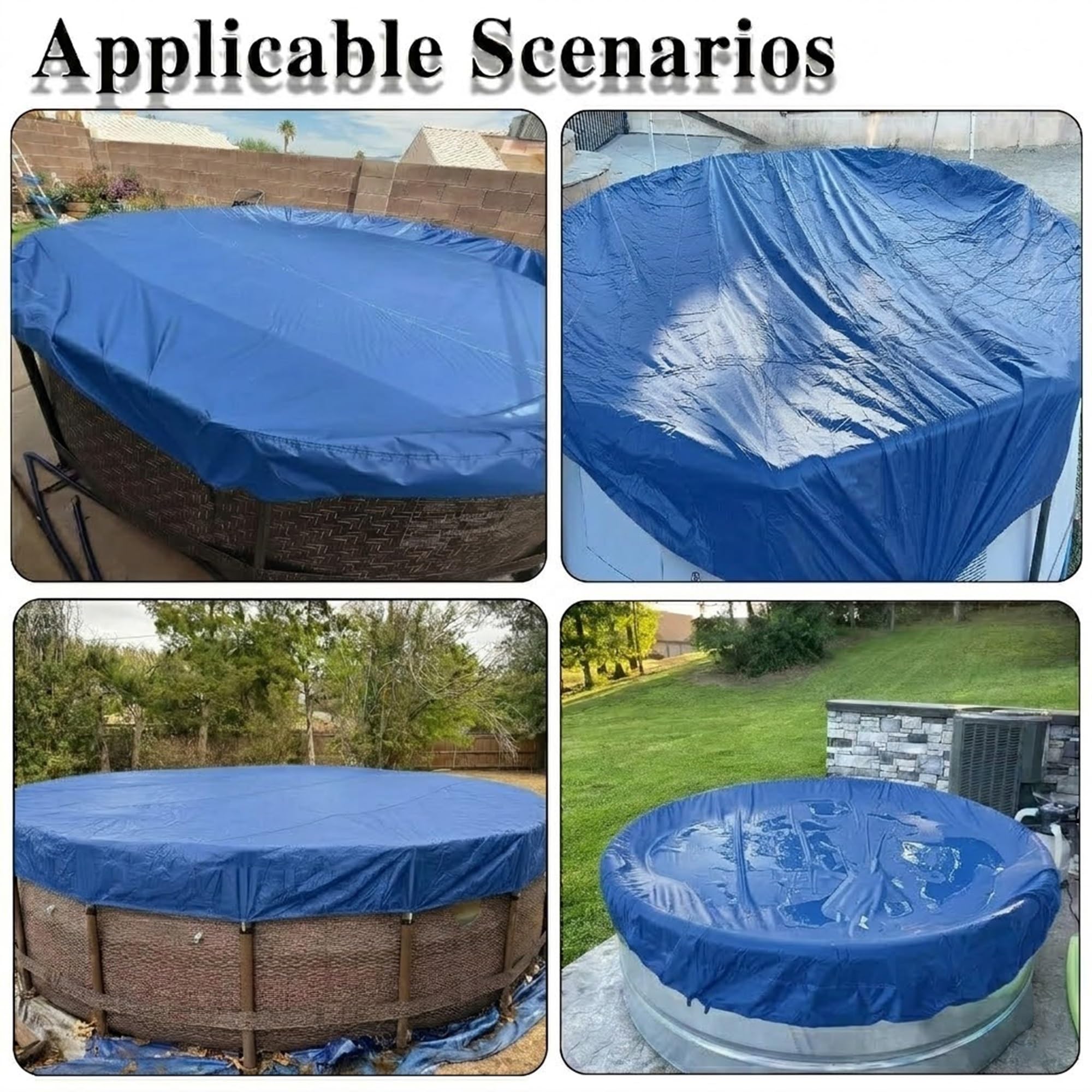 Copertura per Piscina Rotonda Tessuto, Resistente ai Raggi UV Impermeabile Antipolvere, Copertina Protettiva per Piscina Fuori Terra Resistente al Freddo e agli(Blue,D 366 x H 20 cm)