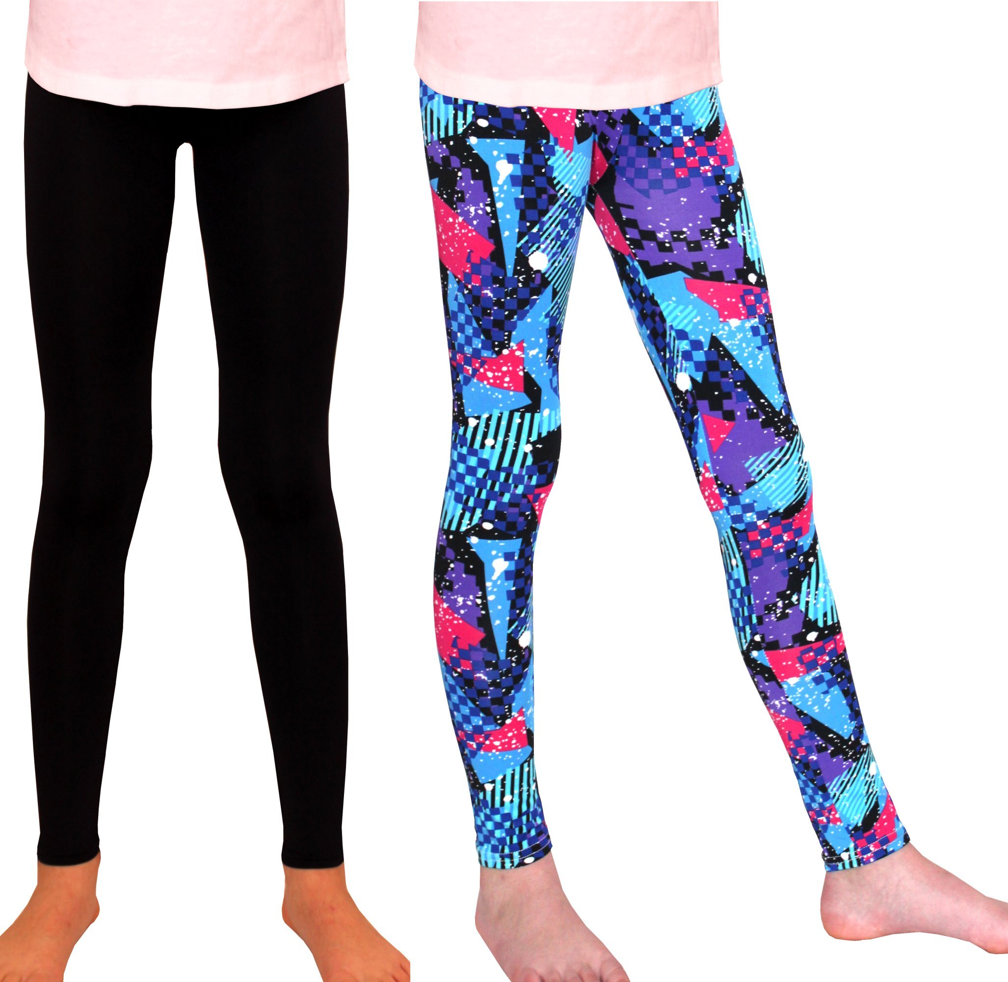 Syleia Girls Leggings, High Waist, Full Length, Blue Triangles Graphic Prints & Black