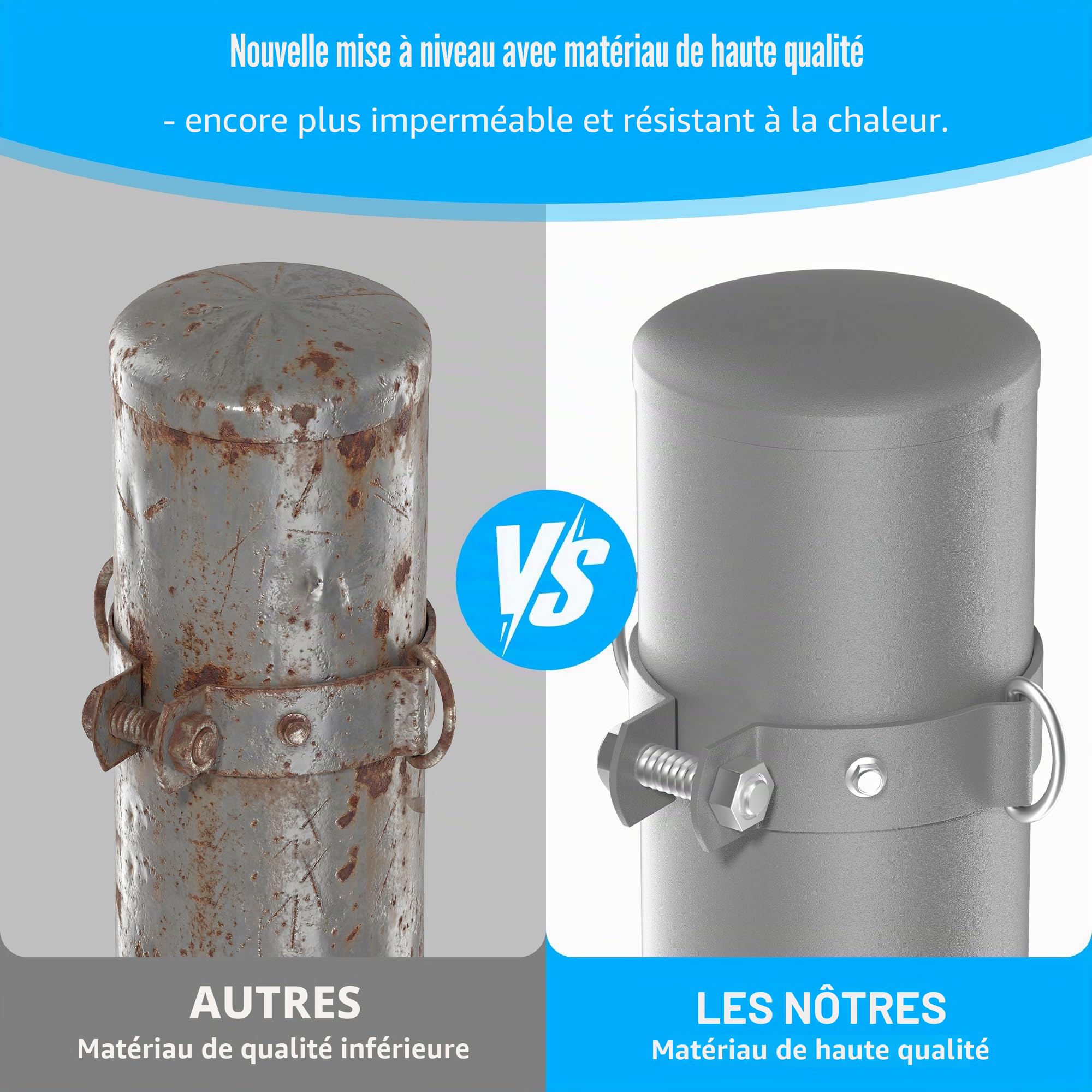 Mât de voile parasol réglable en hauteur 3m en acier - Poteau robuste (épaisseur de paroi de 2,5 mm) avec kit complet de fixation pour jardin, terrasse et balcon