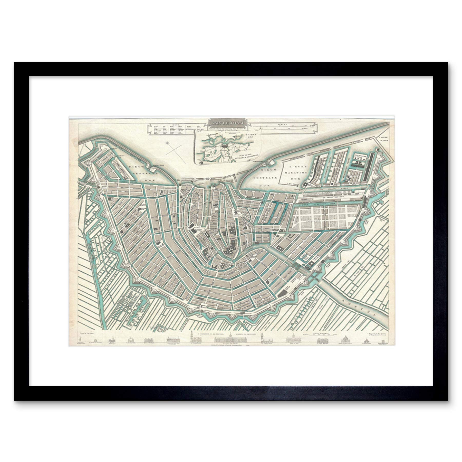 Wee Blue Coo Map Illustrated Antique Sduk Amsterdam Framed Wall Art Print