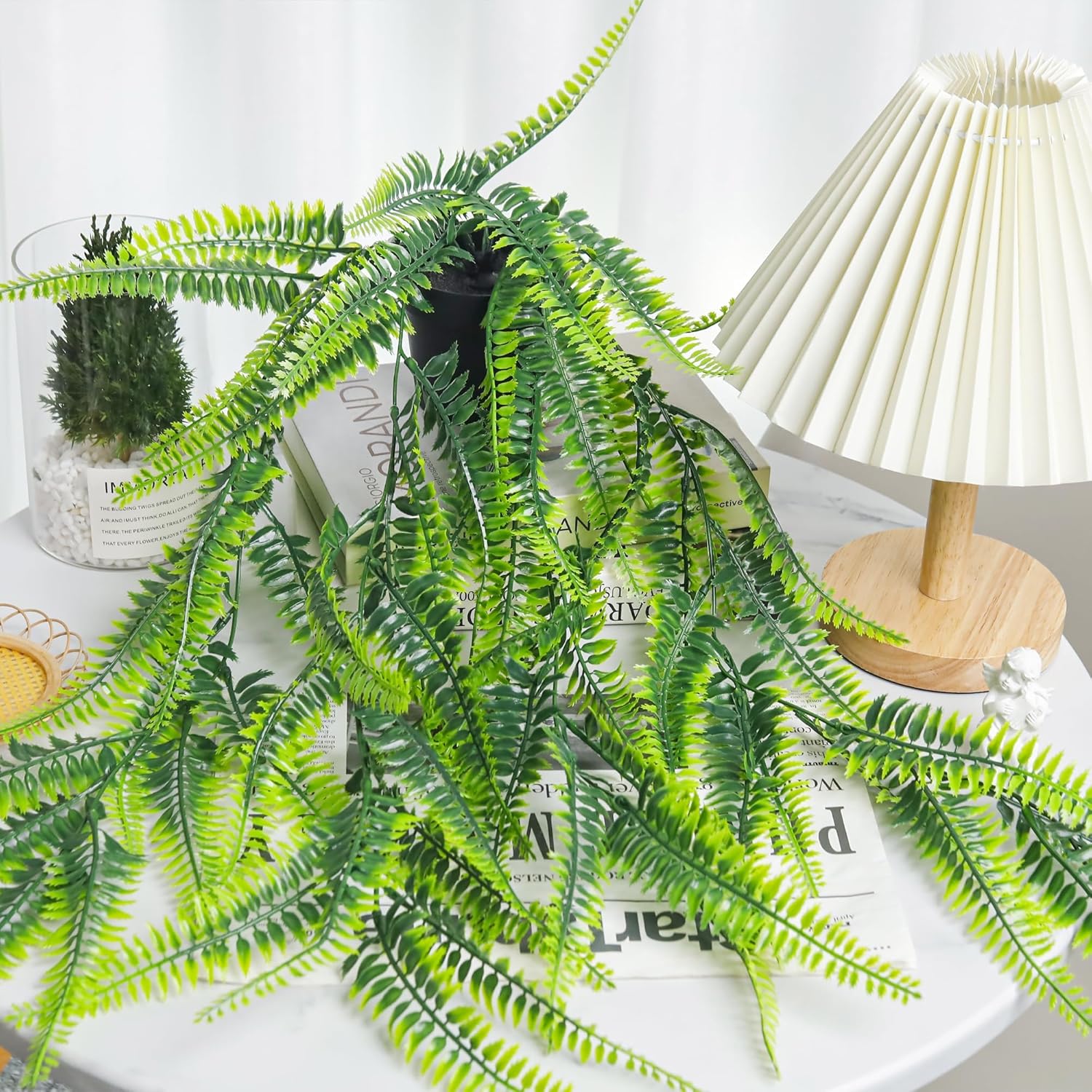 Der Rose 2Pcs Fake Hanging Plants Artificial Decor Faux Hanging Plants Indoor in Black Pots for Home Bedroom Living Room Decor - Image 4