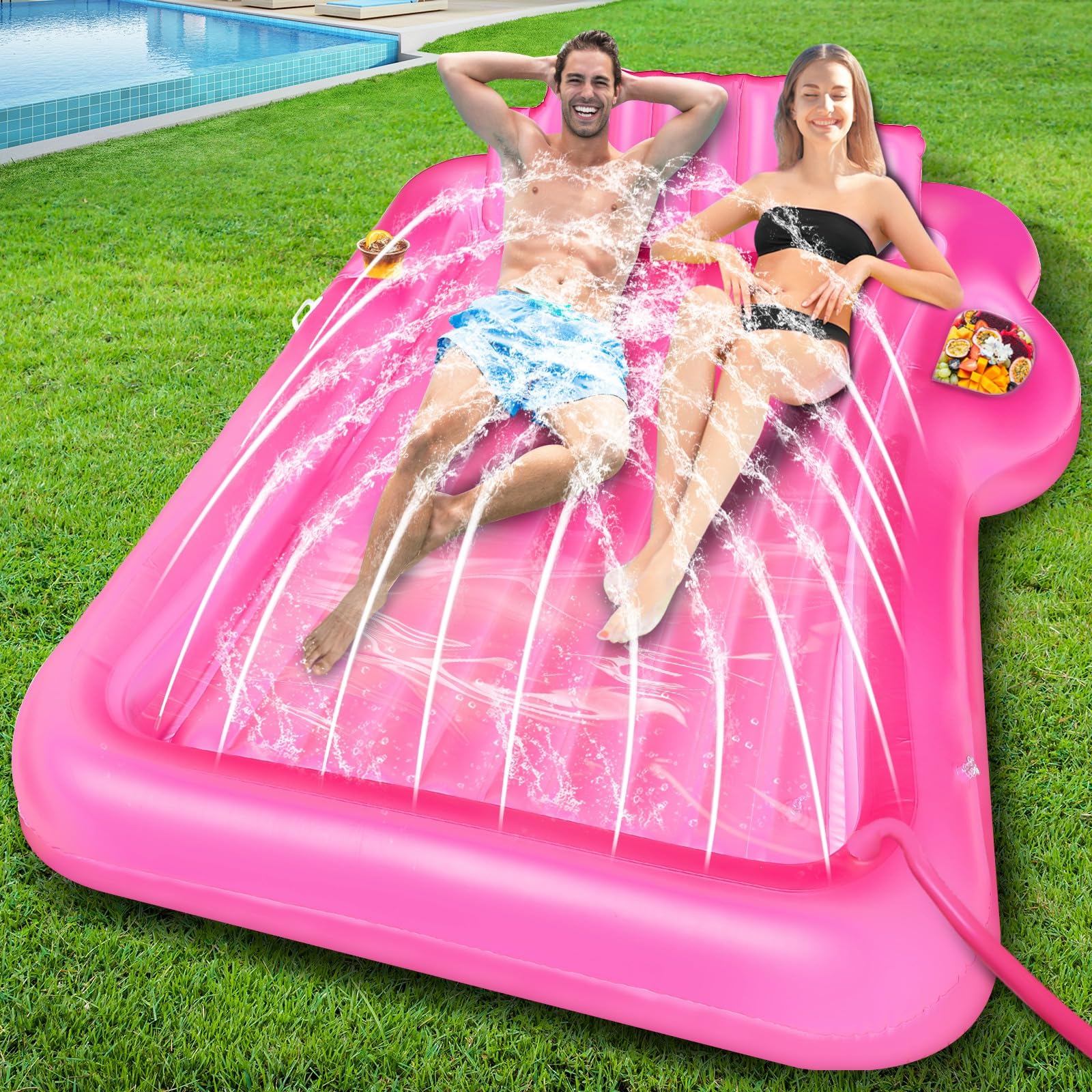 Inflatable Tanning Pool Lounger Float with Sprinkler, 83