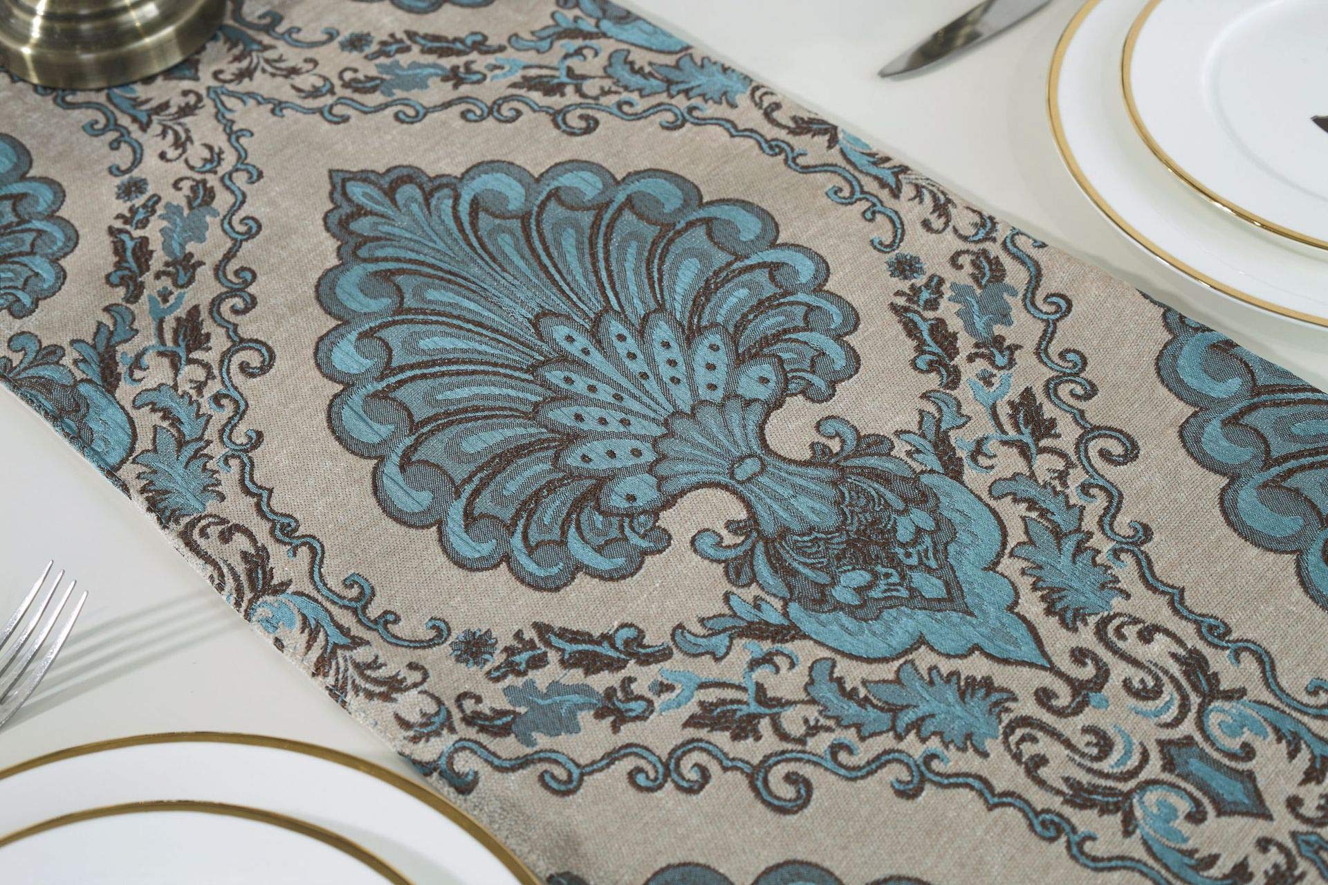 Stickerei Luxus Tischl?Ufer Jacquard Stoff Tischl?Ufer mit Mehreren Quasten f¨¹r Esszimmer Kommode Hochzeitsfeier Dekorationen, 33x180cm, Rot