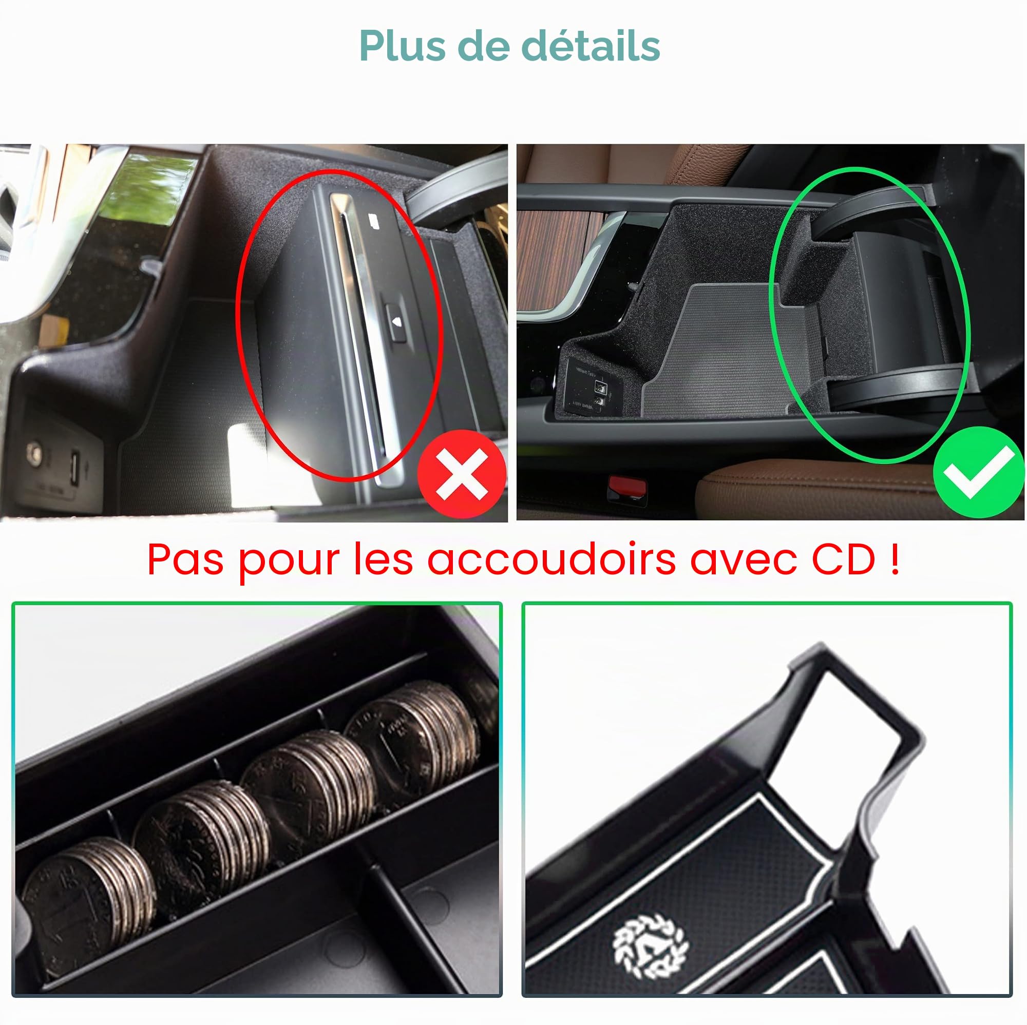 GAFAT Compatible avec Volvo XC60 XC90 V60 S60 V90 S90 2017-2025 2026 Boîte de Rangement pour Accoudoir, Plateau Organiseur Console Centrale, Volvo XC60 Accessoires [PAS FaceIift XC90 2026] (Blanc)