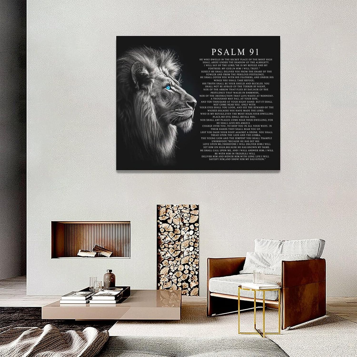 Funaluz Psalm 91 Wall Art Lion of Judah Pictures Christian Scripture Bible Verse Wall Decor Black and White Canvas Print Painting Artwork for Church Office Living Room 16"x20"