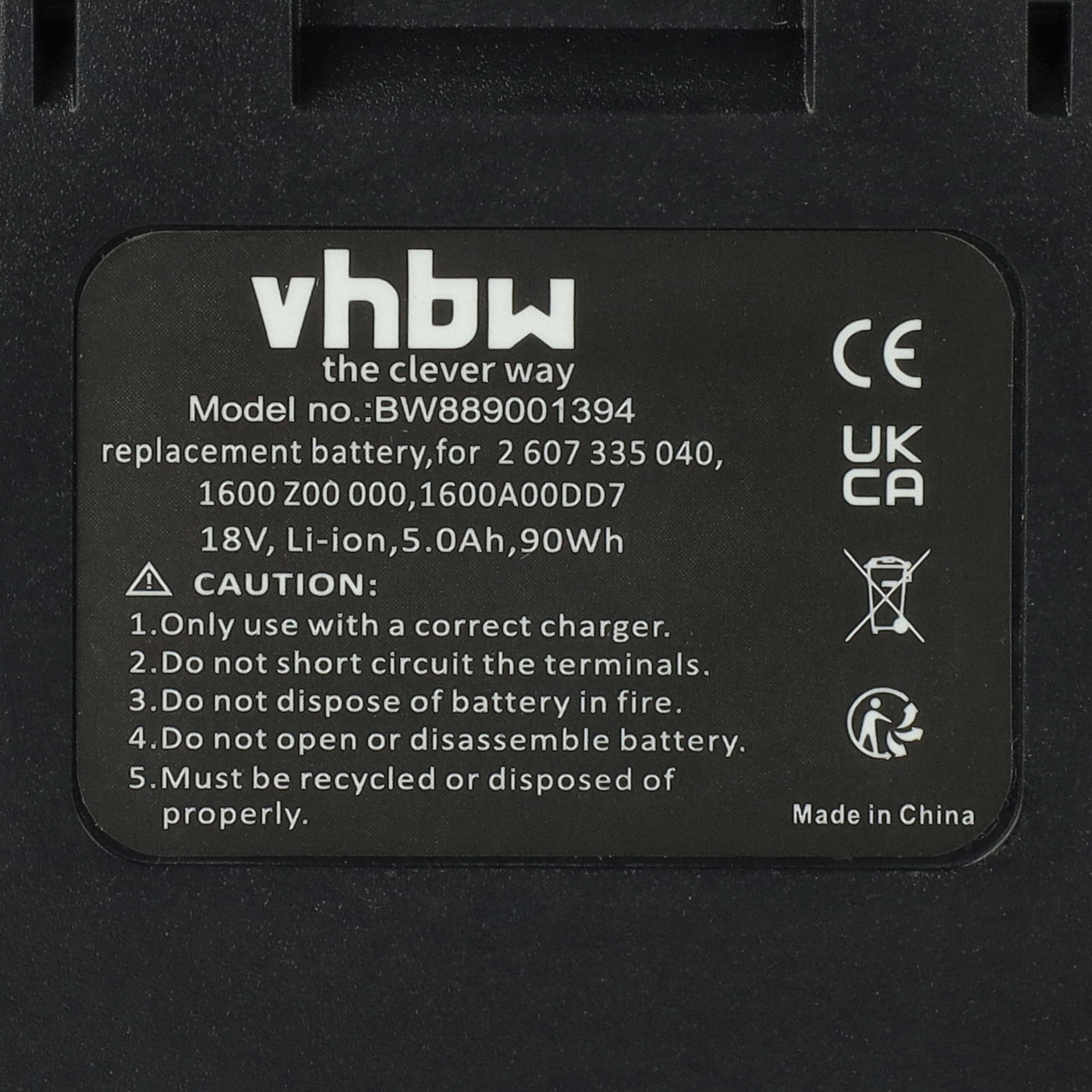 vhbw Akumulator kompatybilny z Bosch UniversalGrassCut 18, UniversalChainPole 18, narzędzie Uneo Maxx, akumulatorowe urządzenie ogrodowe (5000 mAh, litowo-jonowy, 18 V)