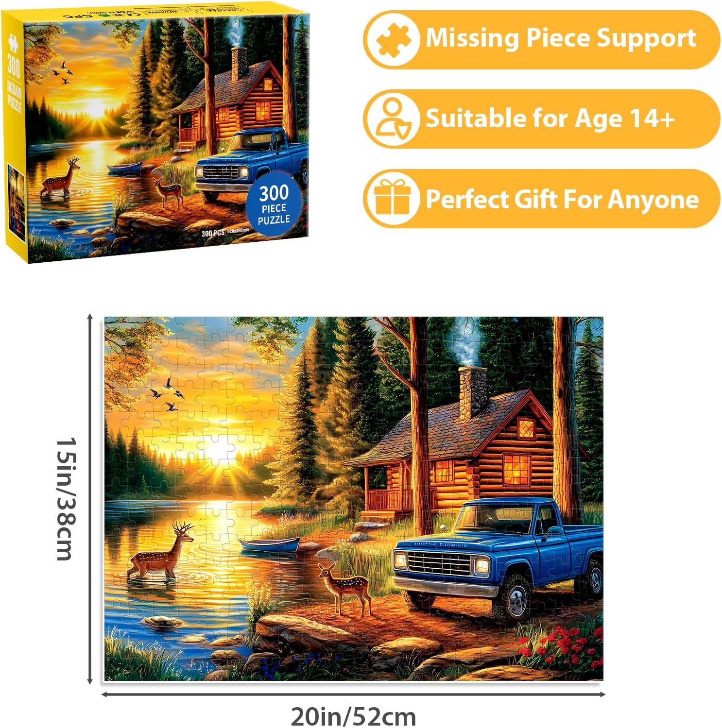 300 Piece Jigsaw Puzzle for Adults, Deer Forest Puzzles 300 Pieces for Adults Fit Together Perfectly, Challenging Puzzle for Friends Family Activity Game Nights- Finished Size 20.5×15