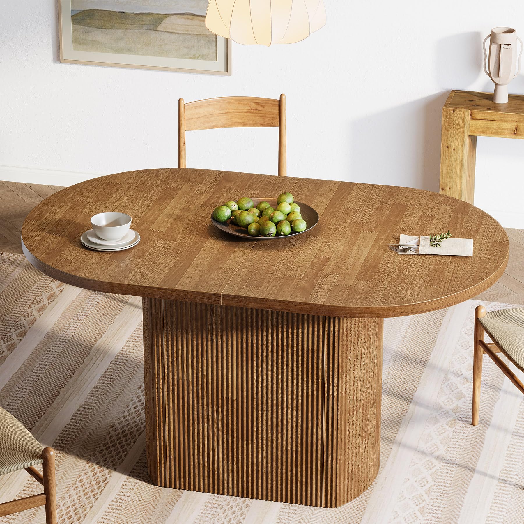 Tribesigns Mesa de Comedor para 4 Personas, 120 cm, Ovalada Mesa de Cocina Rústica de Madera con Base de Madera, Mesa de Comedor Pequeña para Comedor, Cocina, Sala de Estar, Marrón