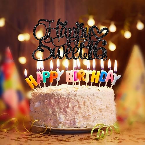 Miniatura 7 de Decoración para tartas de 16 años con purpurina para cumpleaños de 16 años, decoración para felicitaciones a 16 años de edad, suministros de