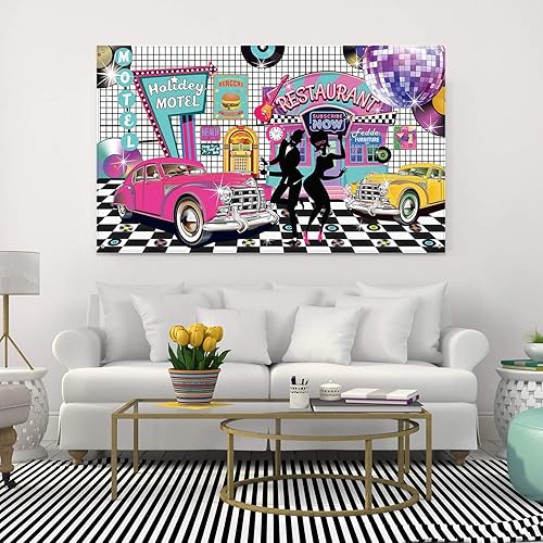 Miniatura 4 de Blulu Telón de fondo de fotos de los años 50, decoración de fiesta temática de rock and roll de los años 50, pancarta de fiesta con música para