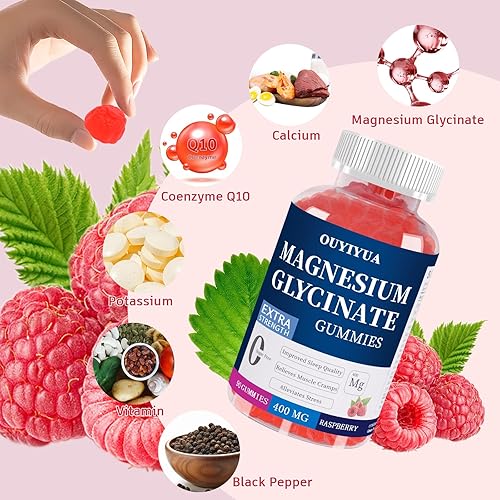Miniatura 5 de Glicinato de magnesio 400 mg Gomitas, gomitas de magnesio sin azúcar con vitaminas D, B6 para apoyo al sueño, alivio del estrés y músculos para