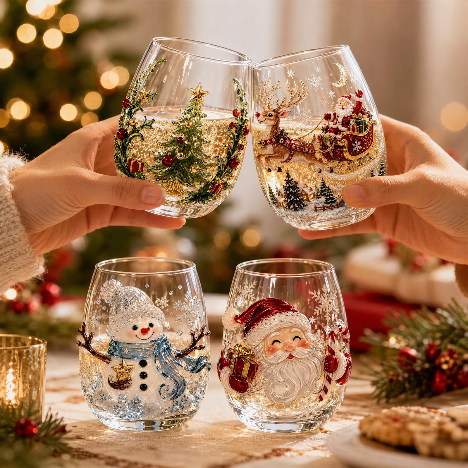 Tasse à vin de Noël en verre borosilicaté avec bonhomme de neige