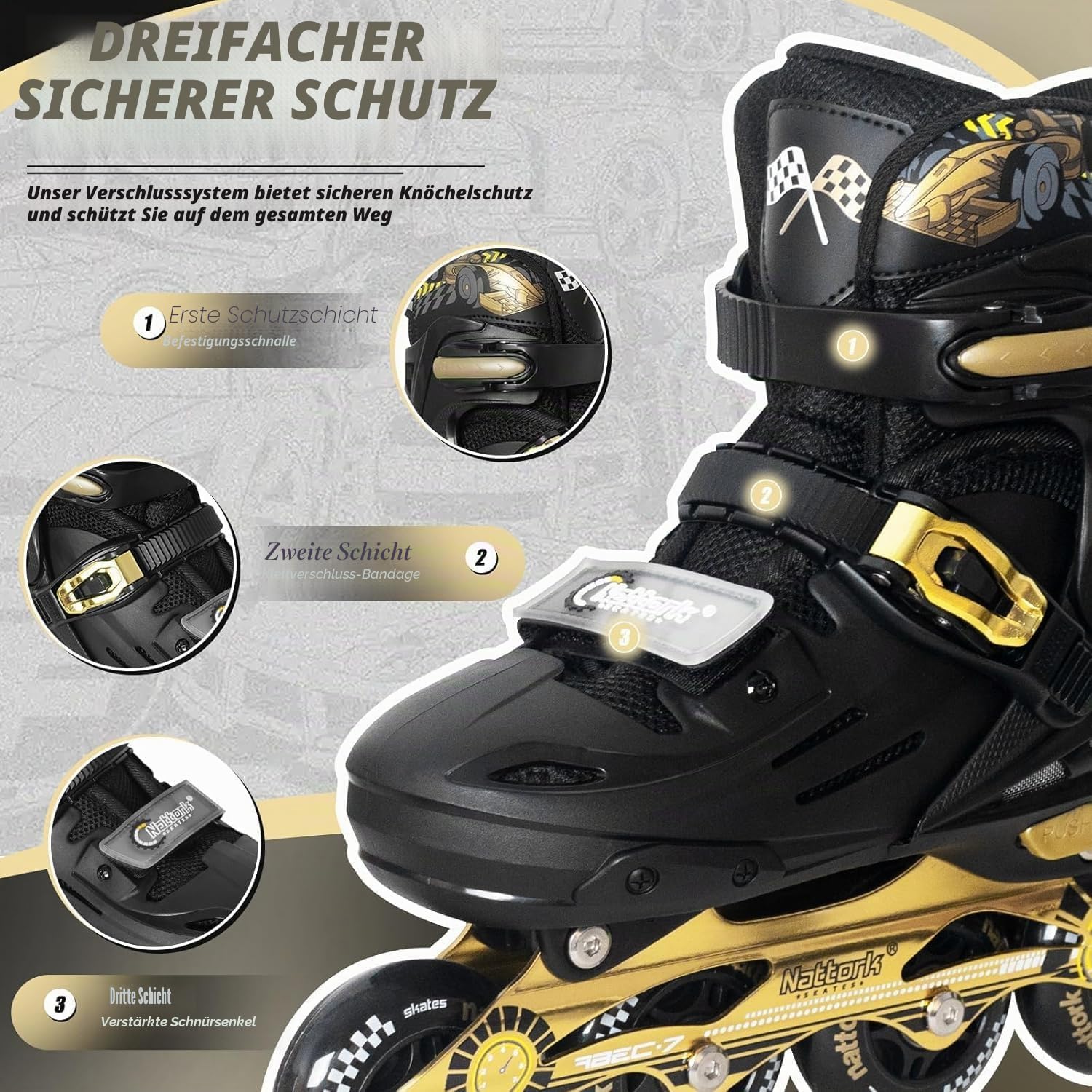 Nattork Inline Skates für Kinder und Erwachsene, 4 Größen Verstellbar Kinder Inliner, Renndesign Inline Skates für Damen Herren