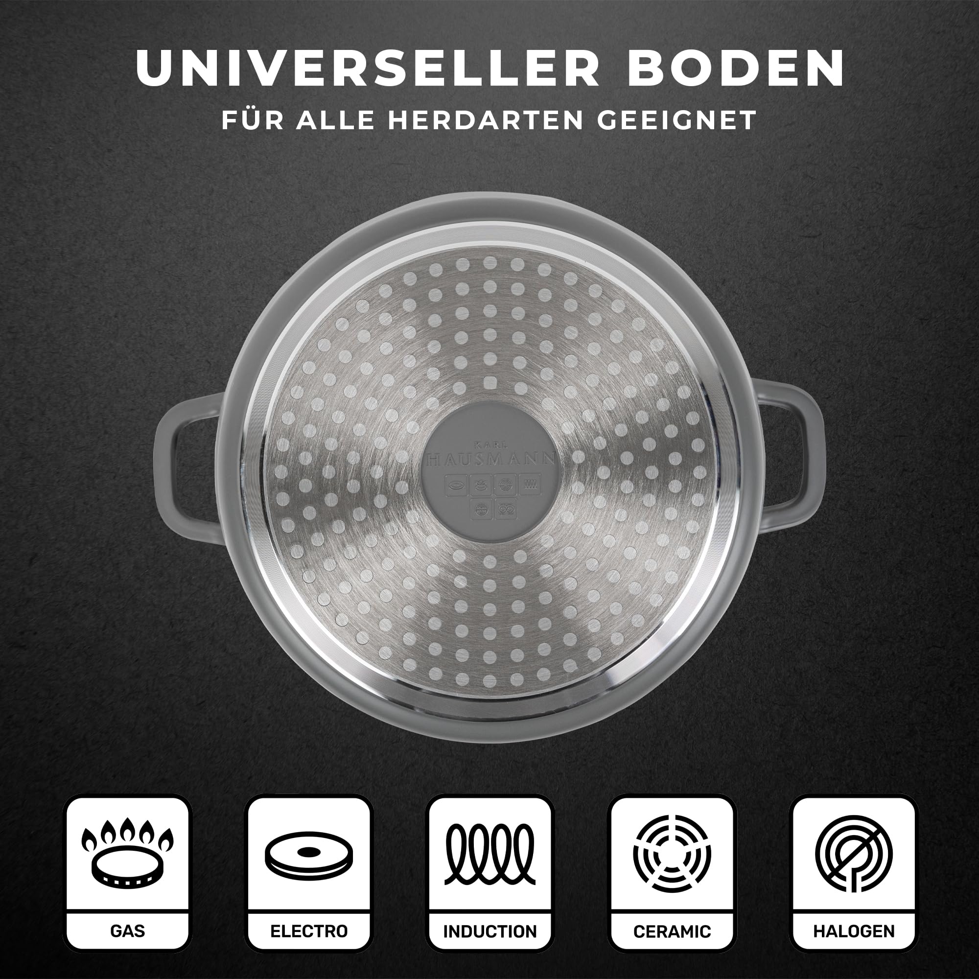 KARL HAUSMANN Aluguss Topf 28 cm 10L mit Deckel - Kochtopf Induktion, Antihaftbeschichtet mit COOKMARK MARBLE, großer Suppentopf, geeignet für Backofen, Gas, Ceran, Elektro