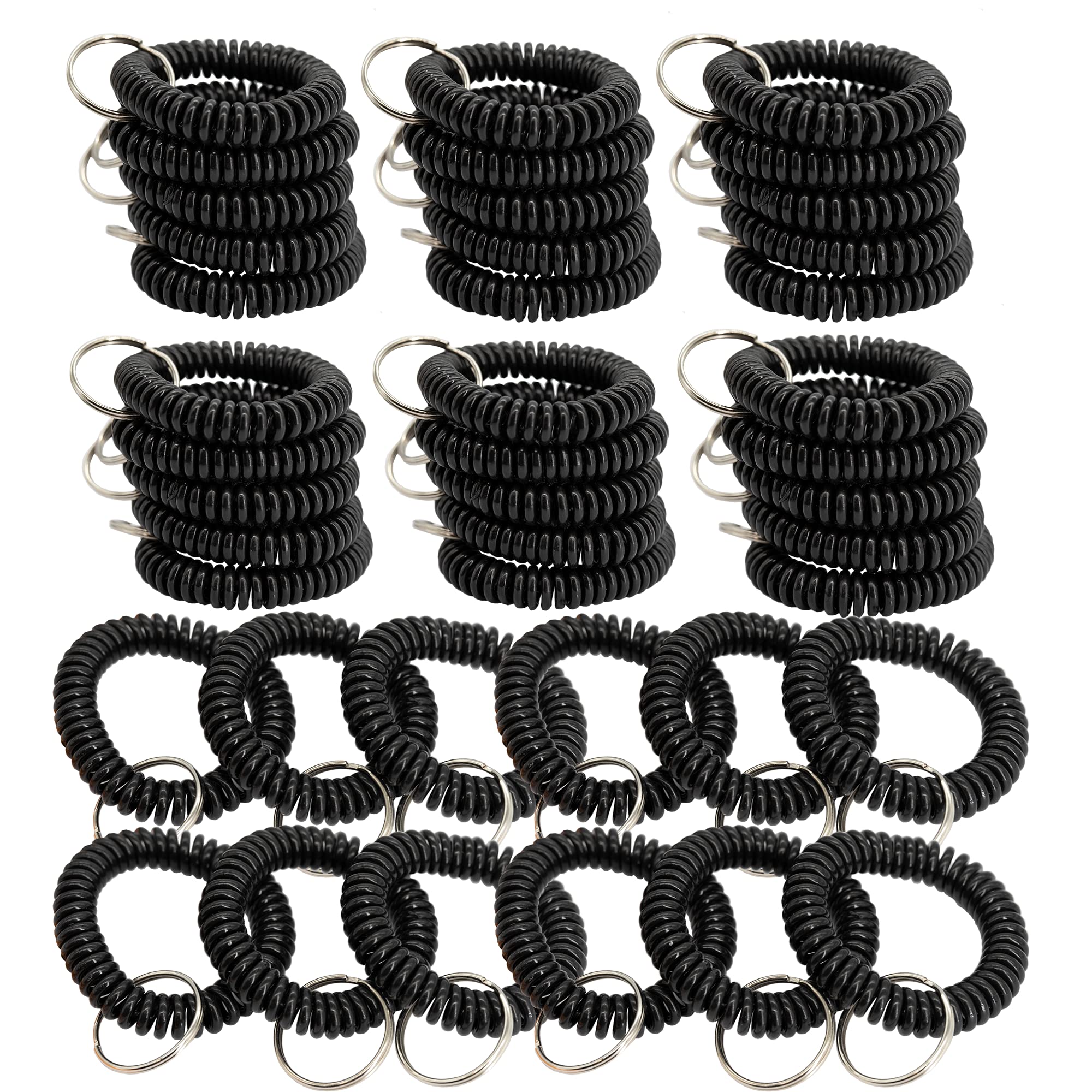 Photo 1 of 100 Pack Stretchable Plastic Wrist Coil Wrist Band Key Ring Chain Holder Black