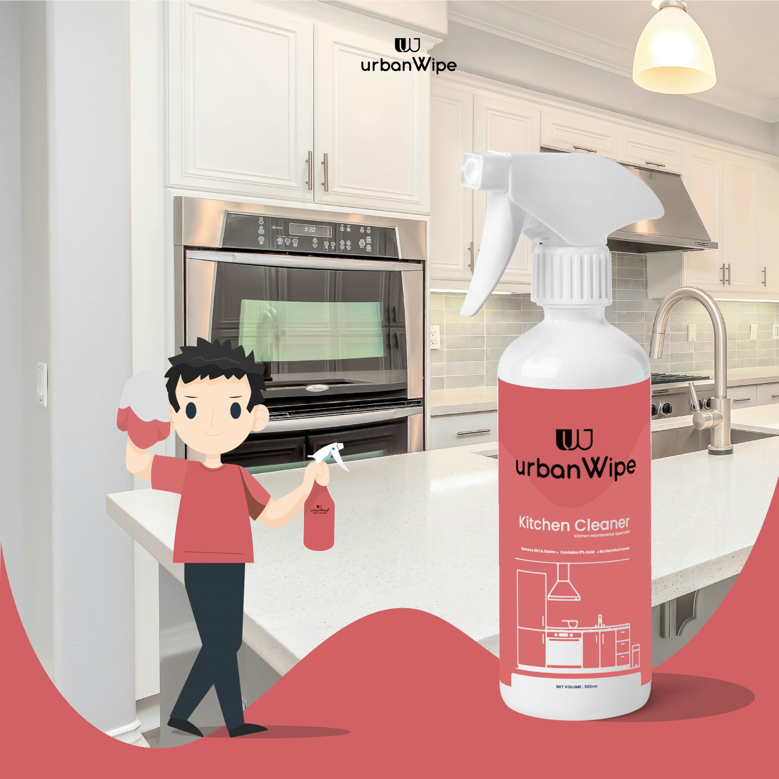 urbanWipe Kitchen Cleaner Spray Combo Pack | Suitable for all Kitchen Surfaces, Gas Stove, Countertop, Tiles, Chimney and Sink_(Pack of 2-500 ml each) - Image 4 thumbnail