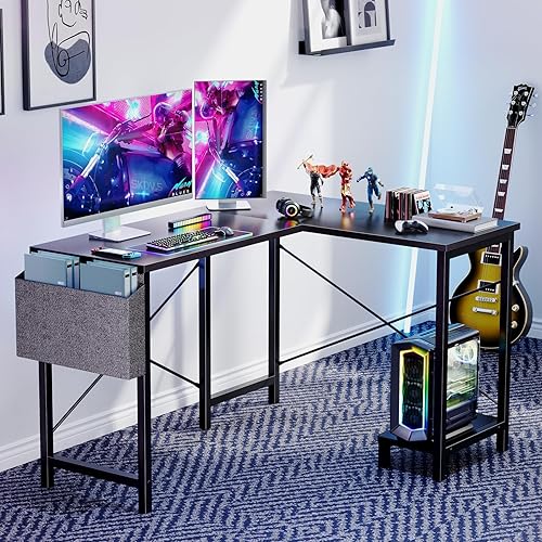 Miniatura 4 de Sweetcrispy L Shaped Desk - Computer Desk Corner Desks Gaming Desk PC Table with CPU Stand Side Bag for Home Office Dorm Sturdy Writing Workstation,