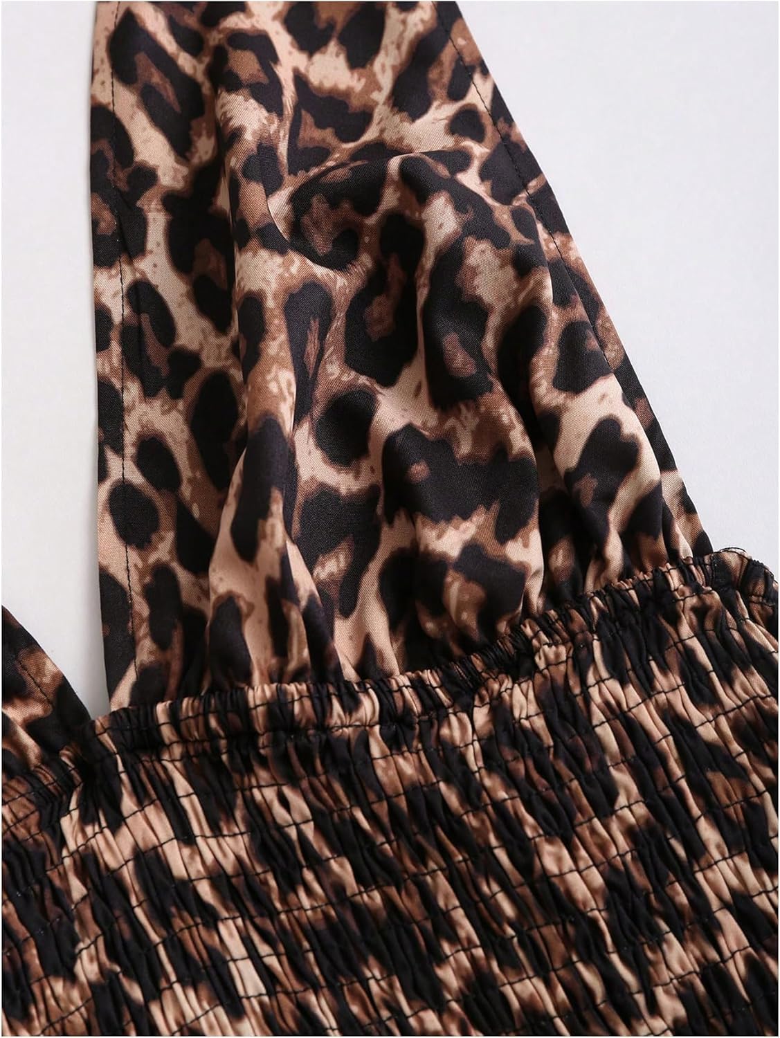 GORGLITTER Women's Cheetah Print Mini Dress Leopard Y2k Backless Deep V Neck Ruffle Halter Dresses Going Out Outfits - Image 4