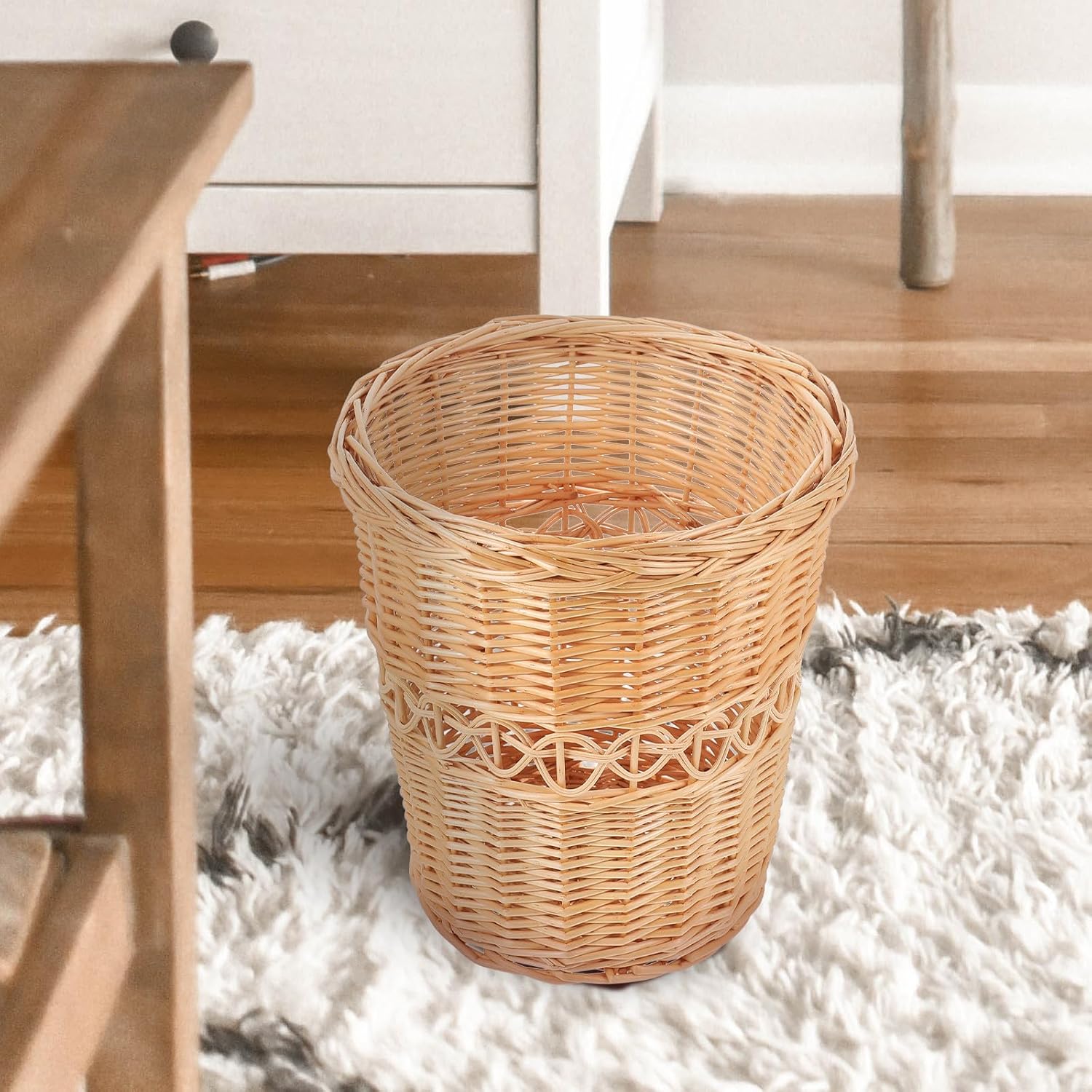 Wakauto Woven Trash Basket and Multi-Function Waste Basket Natural Rattan Handwoven Storage Bin for Bathroom Home Organization