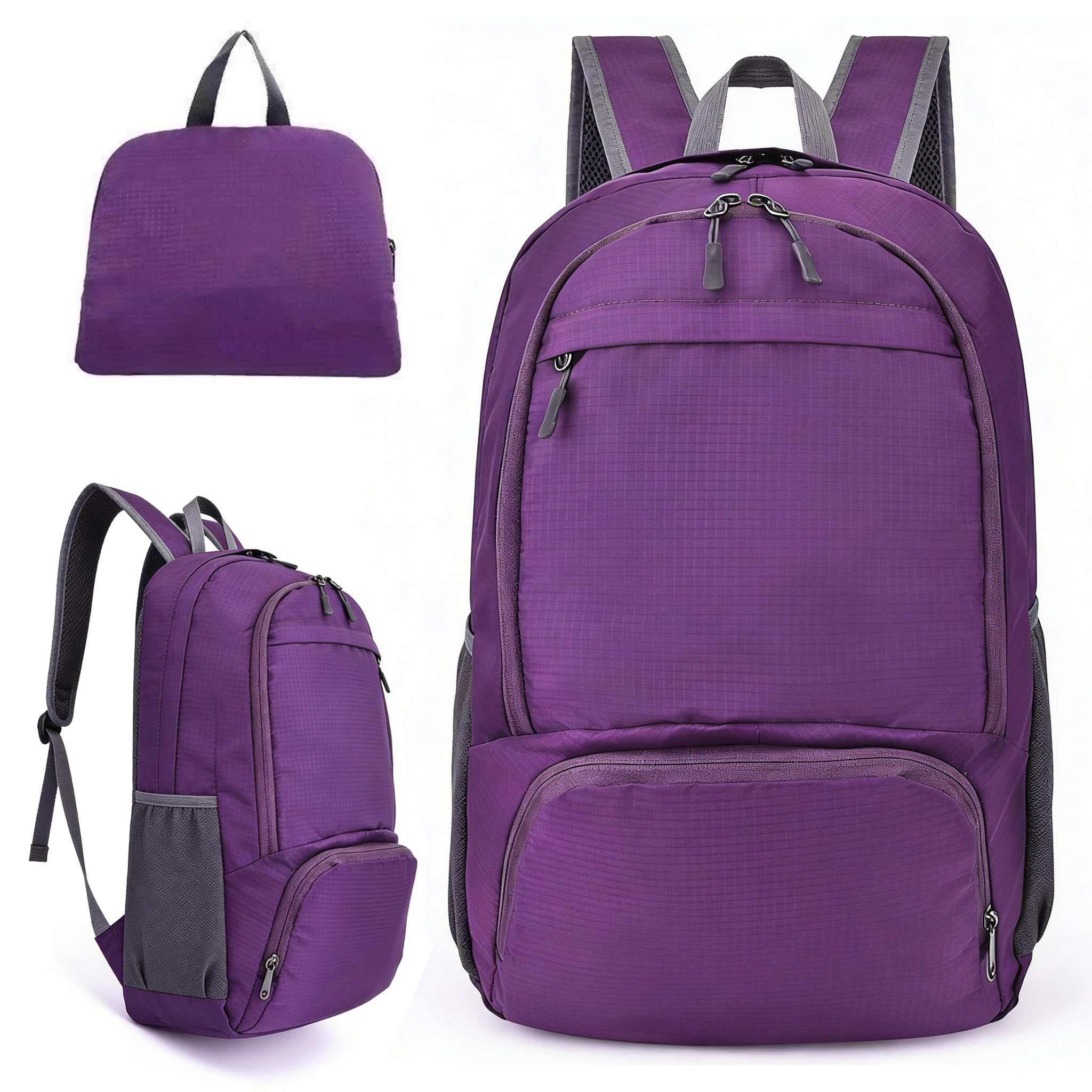 Foldable Travel Backpack 30L Hiking Backpack - Waterproof Rucksack, Lightweight Foldable, Multi-Scene Use Work Outdoor Cycling Camping Walking Sport Daypack, Men & Women Large Bag (Deep purple)