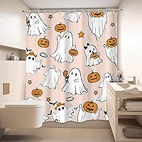 Vista 3 de LIGHTINHOME Cortina de ducha de Halloween de 60 pulgadas de ancho x 72 pulgadas de alto, lindo y divertido fantasma, calabaza, farol, cosecha