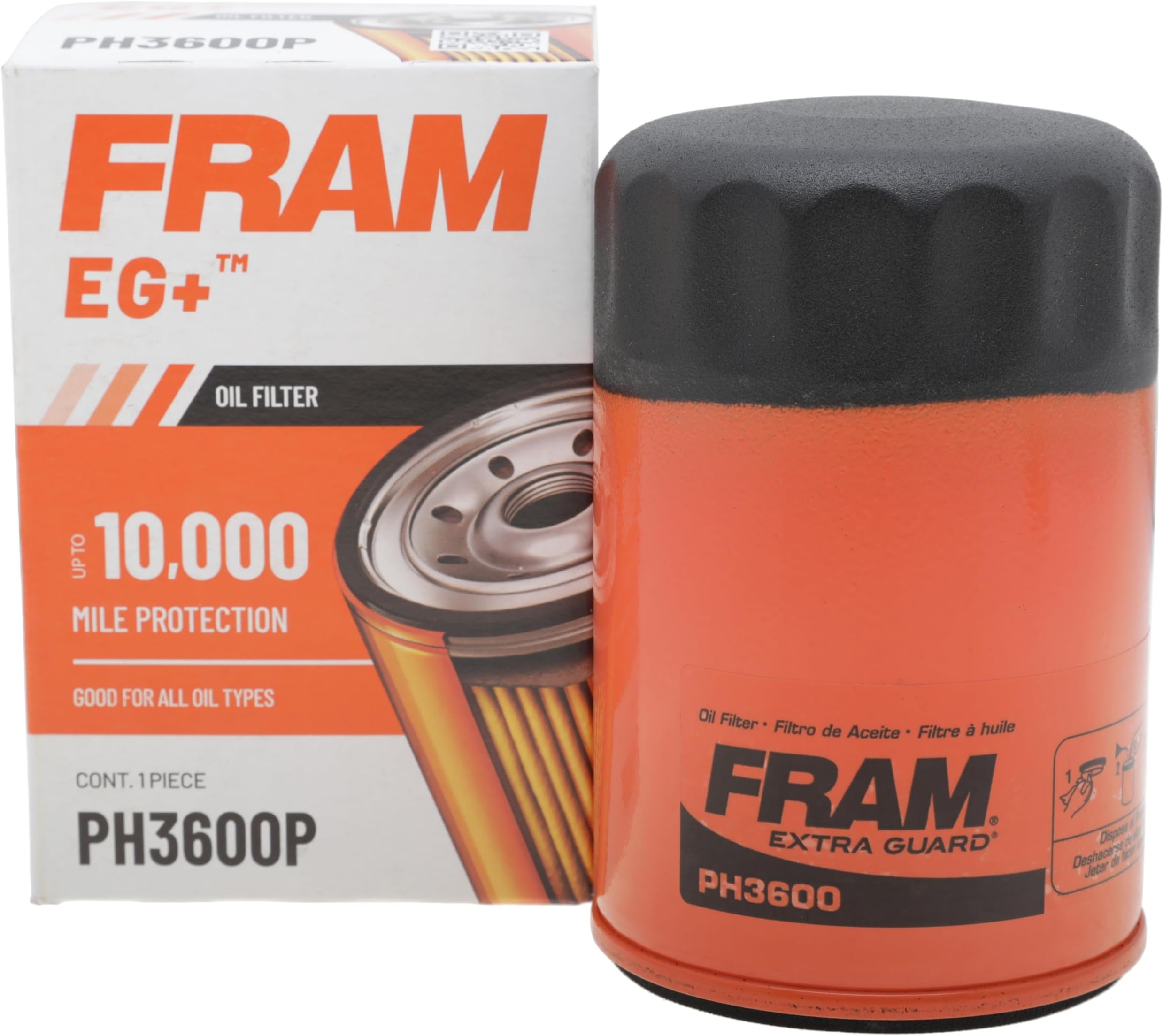 FRAM EG+ PH3600P 10K Mile Change Automotive Replacement Interval Spin-On Engine Oil Filter for Select Vehicle Model Years, Vehicle Engine Protection Oil Filter for Everyday Drivers