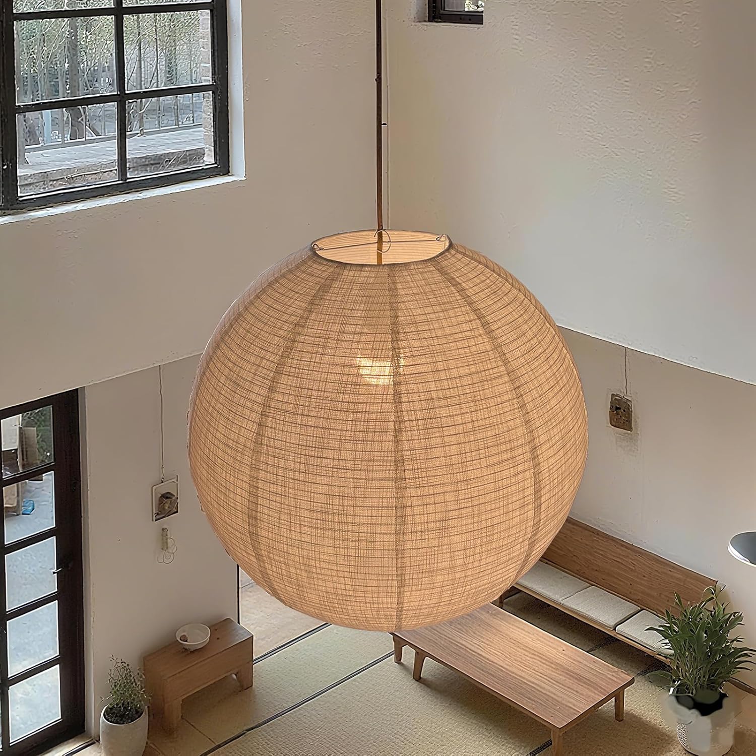 Large Hanging Lamp Shade 20INCH Can Replace White Paper Lanterns Round Linen Pendant Lamp shade Hanging Lantern Handmade Minimalist Decorations Suitable for Living room Bedroom and kitchen