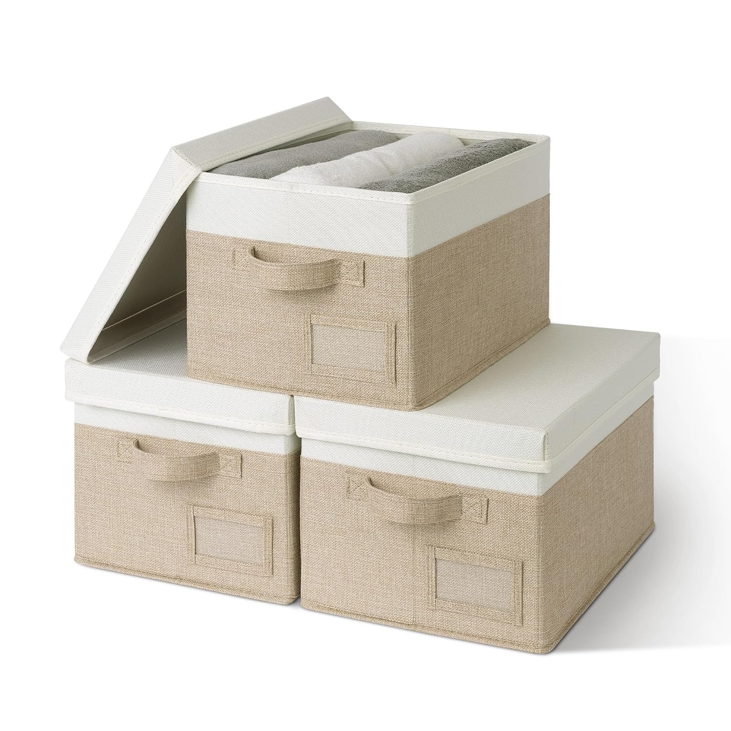 GRANNY SAYS Storage Basket with Lid Linen Fabric Storage Bins with Label Decorative Storage Boxes Clothes Storage and