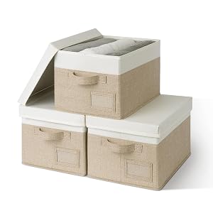 GRANNY SAYS Storage Basket with Lid Linen Fabric Storage Bins with Label Decorative Storage Boxes Clothes Storage and