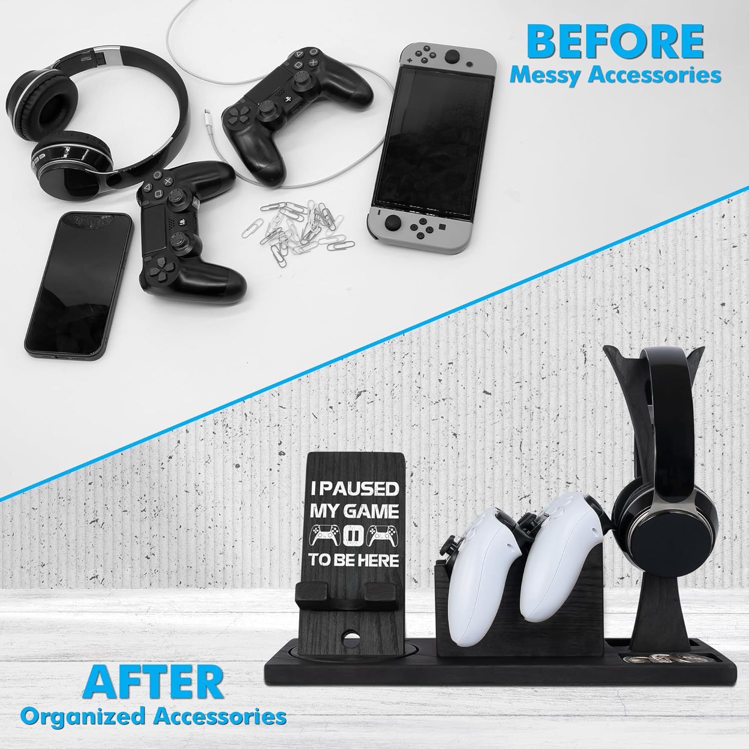 Gaming Accessories Organizer with Headphone Holder, Rotatable Phone Stand & Controller Stand - Unique Gamer Gifts Controllers Holders Gaming Equipment, Gifts for Gamers Controller Holder - Image 5