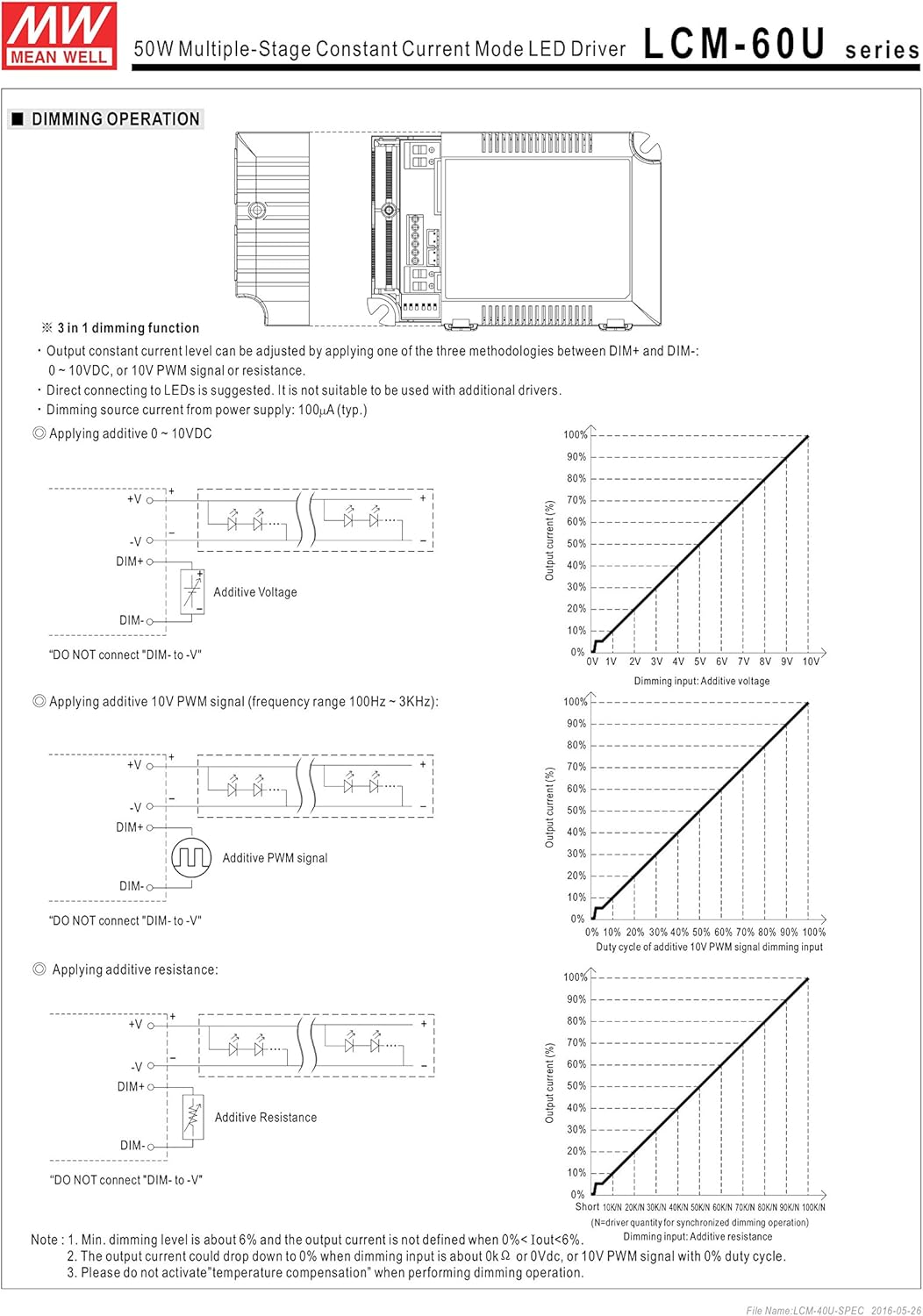 MW Mean Well LCM-60U 2V-90V 500mA-1400mA 50.4W Multiple-Stage Constant Current Mode LED Driver