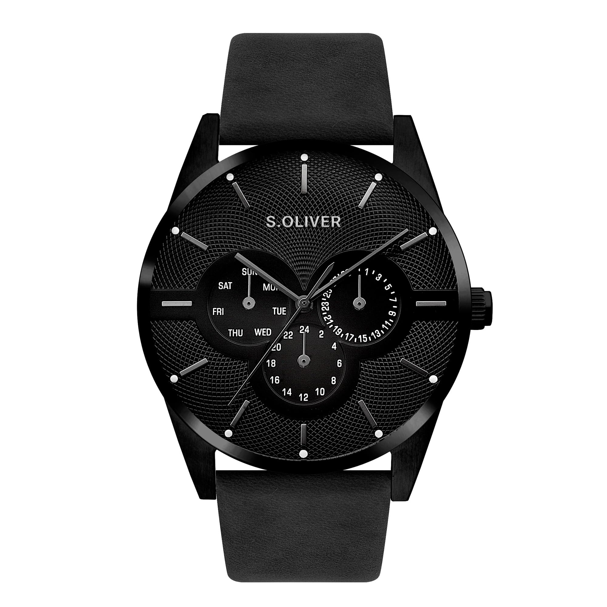 s.Oliver Men's Watch, Round, IP Blue, 42 mm, Metal Watch with Quartz Movement on Faux Leather Strap with Folding Clasp, Analogue Watch, 3 ATM Waterproof, Scratch-Resistant